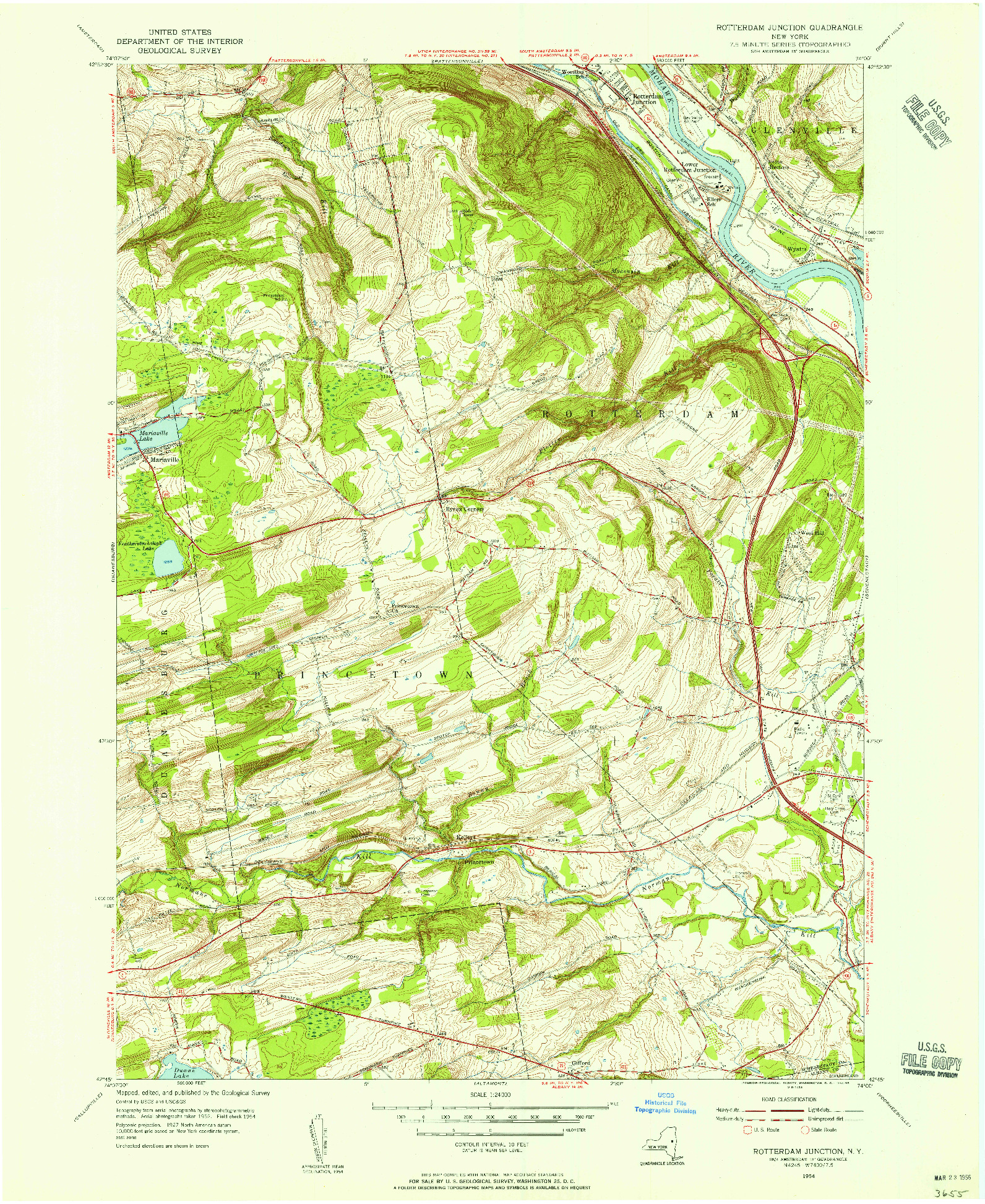 USGS 1:24000-SCALE QUADRANGLE FOR ROTTERDAM JUNCTION, NY 1954
