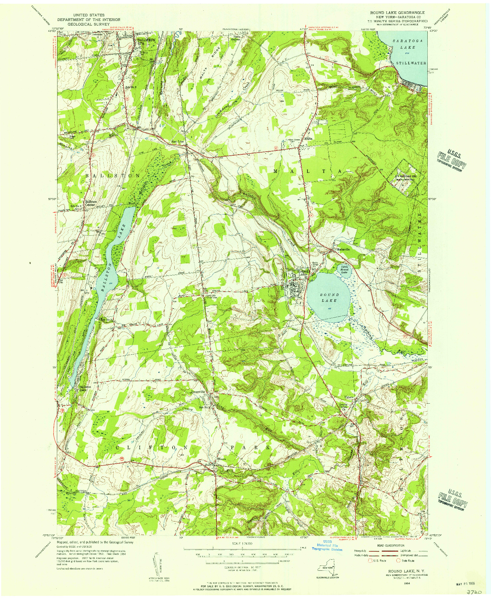 USGS 1:24000-SCALE QUADRANGLE FOR ROUND LAKE, NY 1954