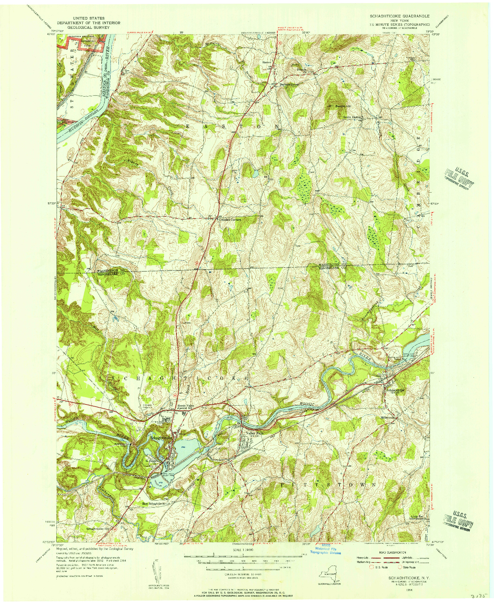 USGS 1:24000-SCALE QUADRANGLE FOR SCHAGHTICOKE, NY 1954