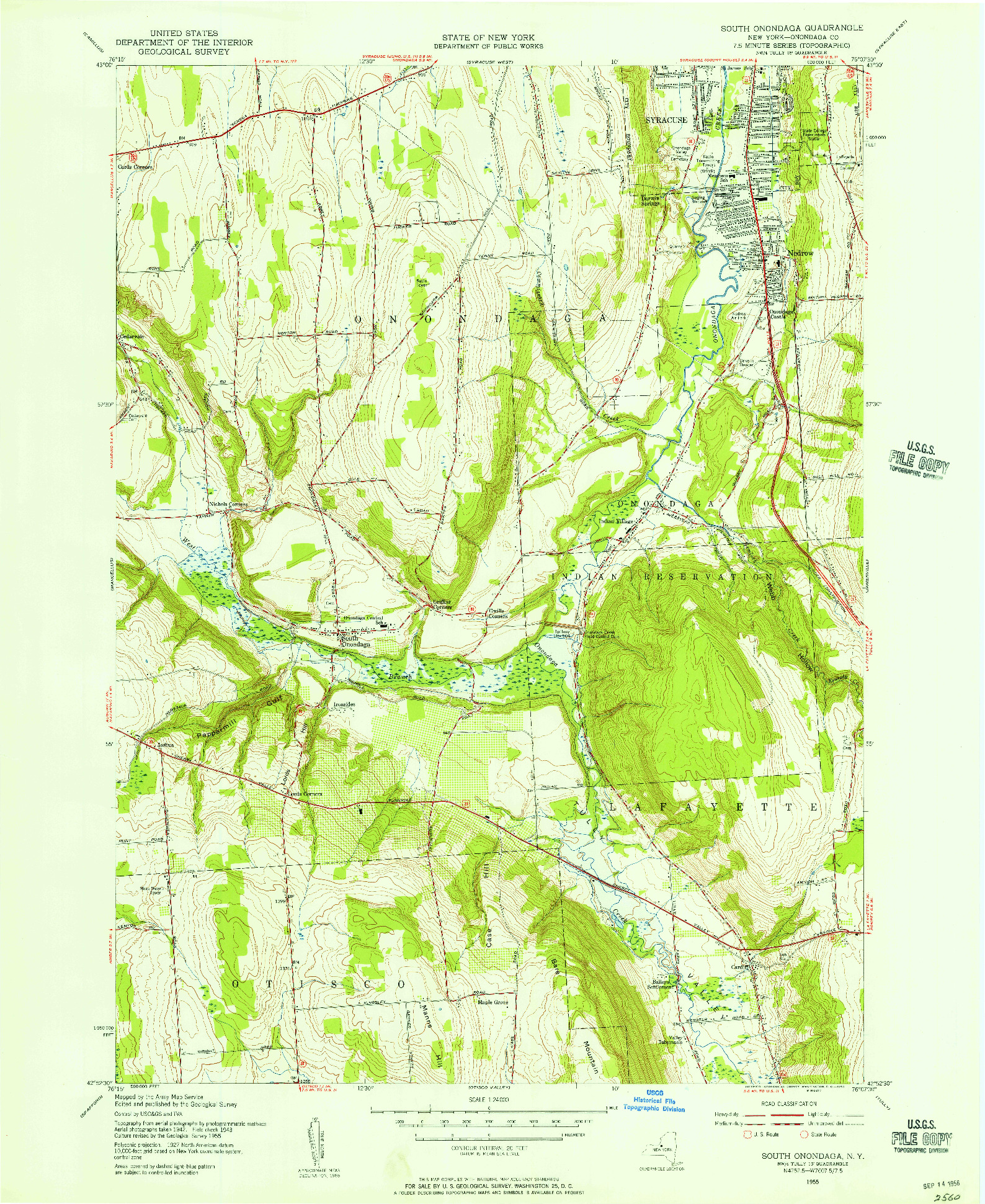 USGS 1:24000-SCALE QUADRANGLE FOR SOUTH ONONDAGA, NY 1955