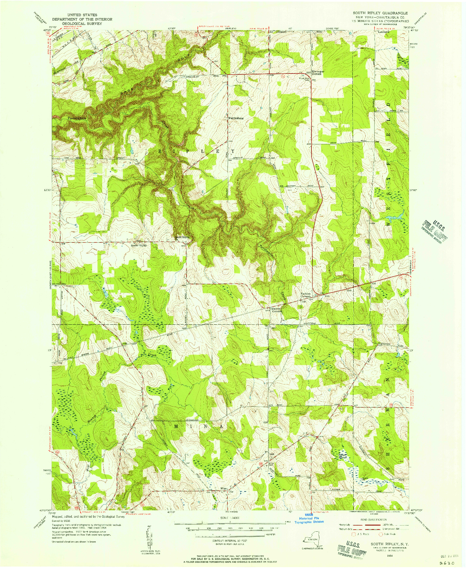 USGS 1:24000-SCALE QUADRANGLE FOR SOUTH RIPLEY, NY 1954