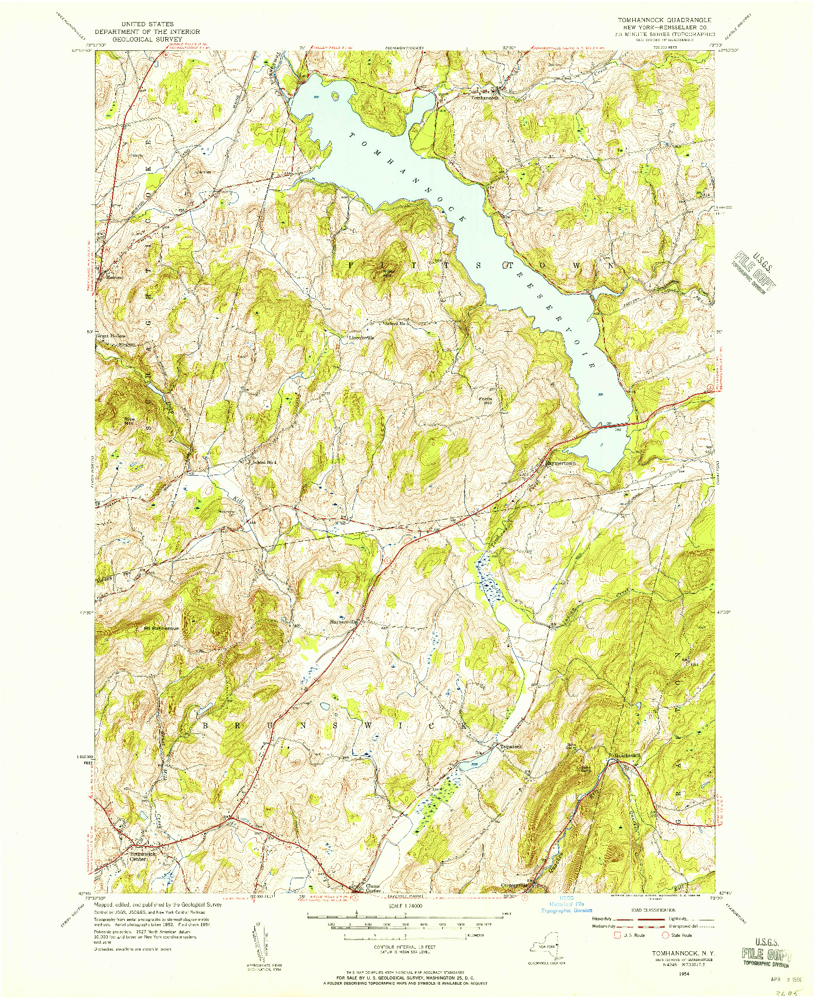 USGS 1:24000-SCALE QUADRANGLE FOR TOMHANNOCK, NY 1954