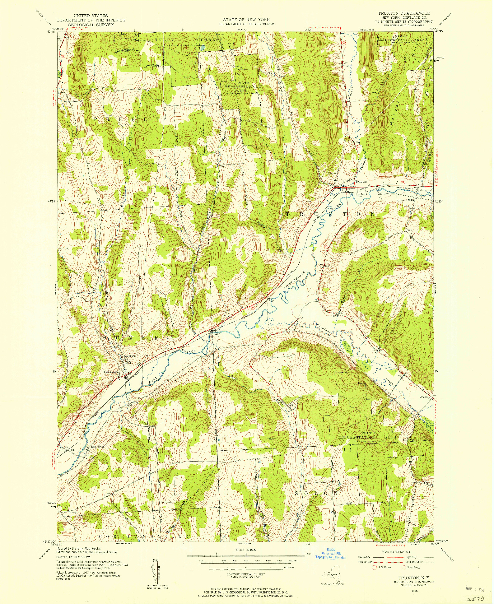 USGS 1:24000-SCALE QUADRANGLE FOR TRUXTON, NY 1955