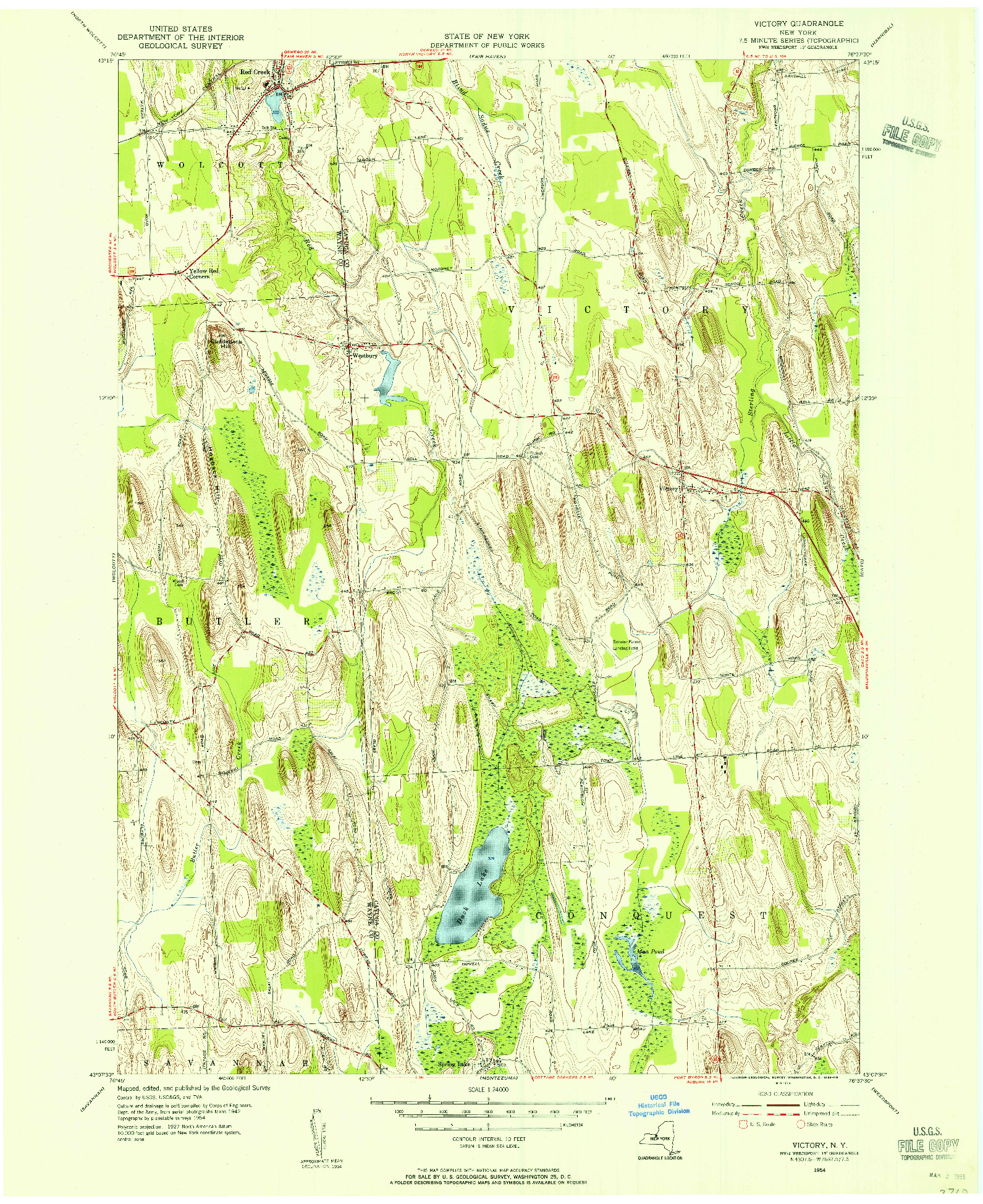 USGS 1:24000-SCALE QUADRANGLE FOR VICTORY, NY 1954