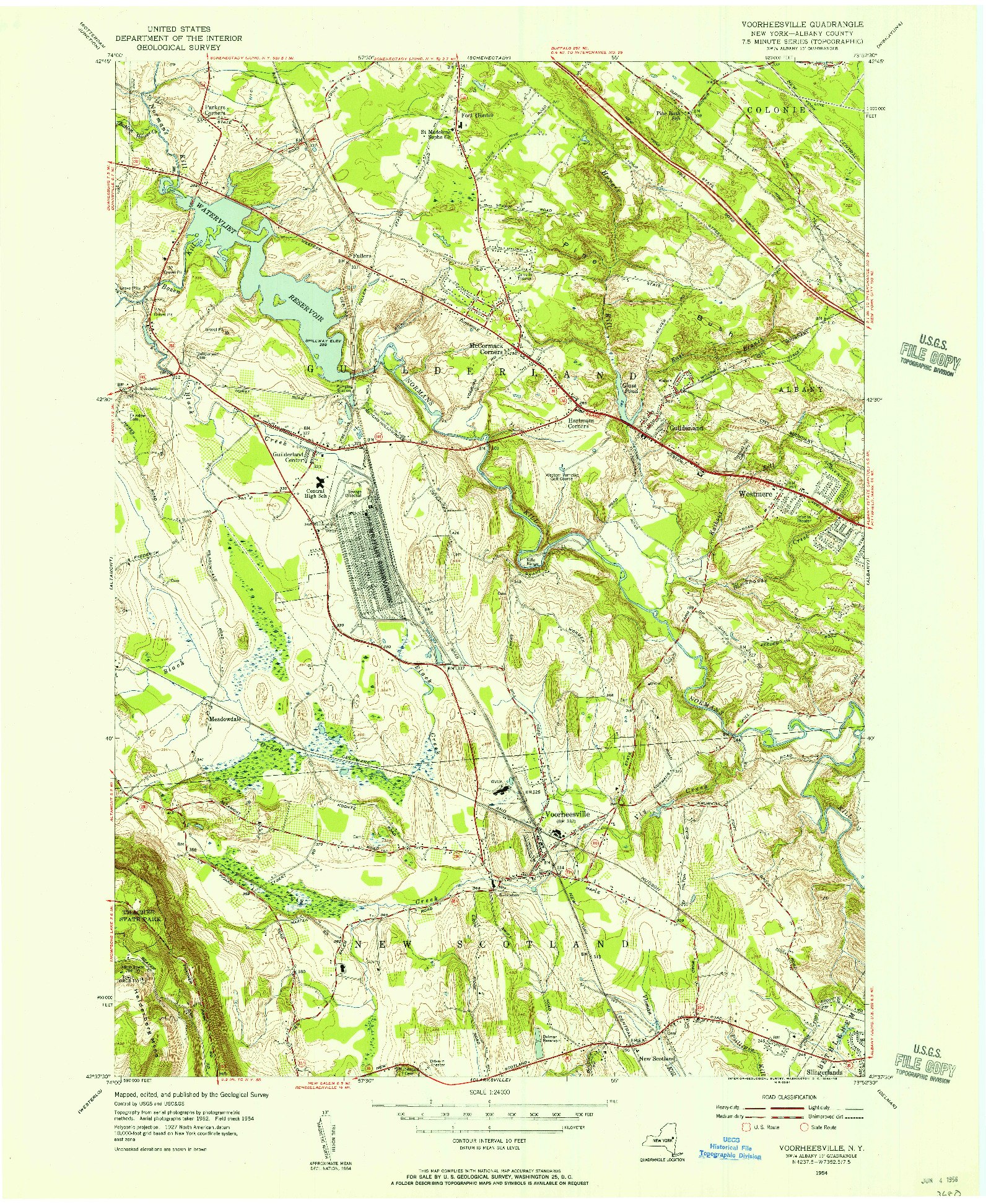 USGS 1:24000-SCALE QUADRANGLE FOR VOORHEESVILLE, NY 1954