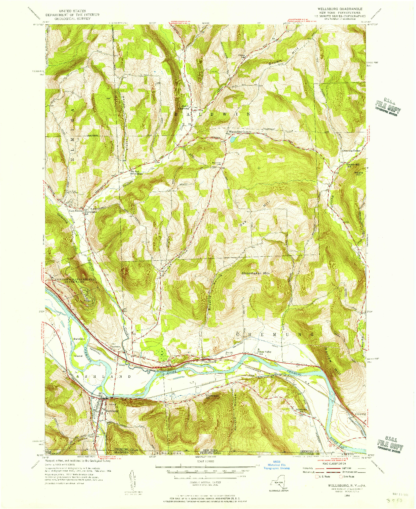 USGS 1:24000-SCALE QUADRANGLE FOR WELLSBURG, NY 1954