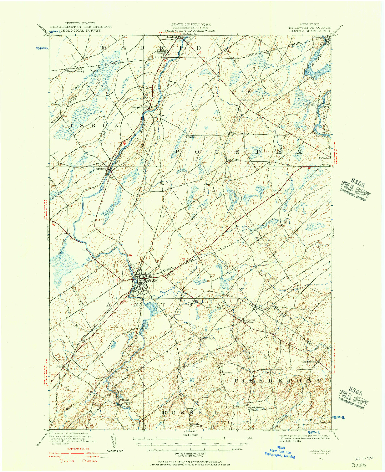 USGS 1:62500-SCALE QUADRANGLE FOR CANTON, NY 1910
