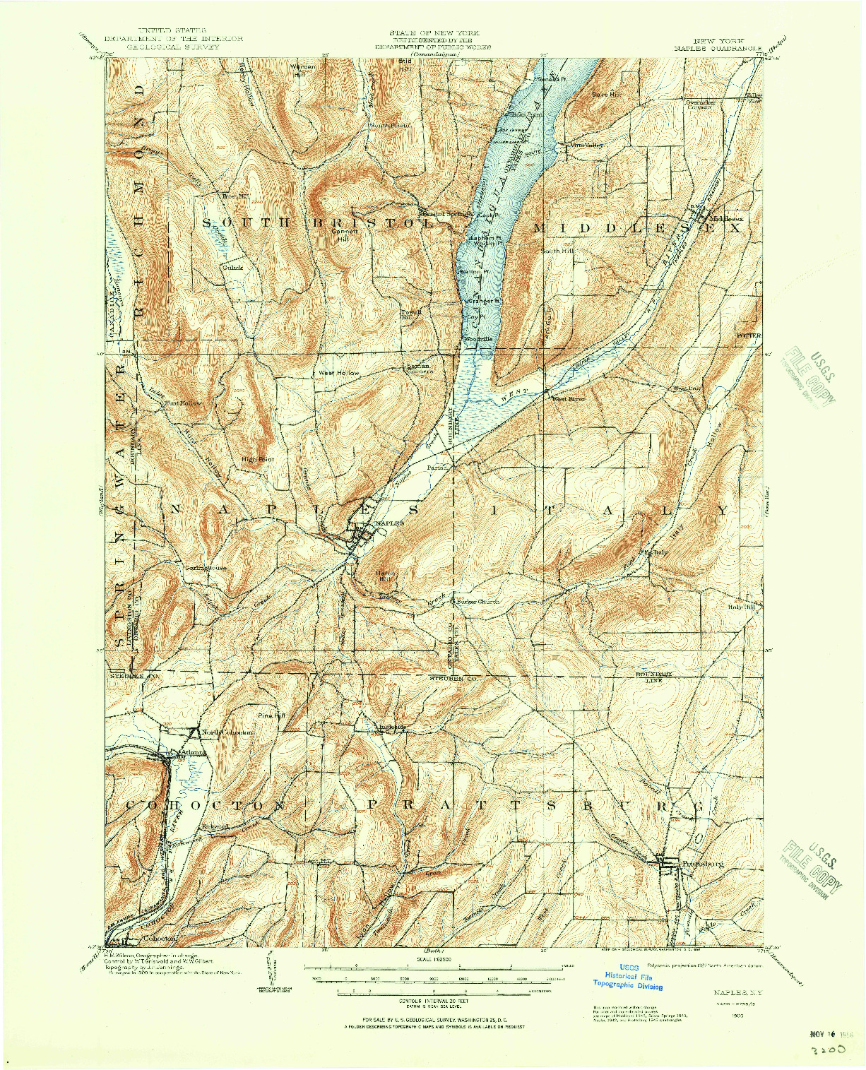 USGS 1:62500-SCALE QUADRANGLE FOR NAPLES, NY 1900