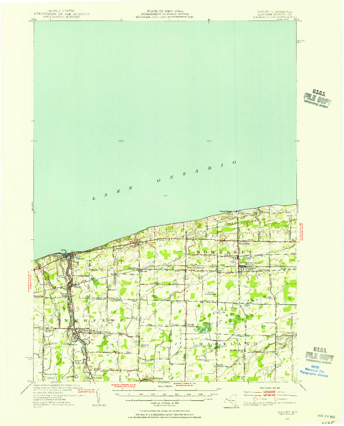 USGS 1:62500-SCALE QUADRANGLE FOR OLCOTT, NY 1948