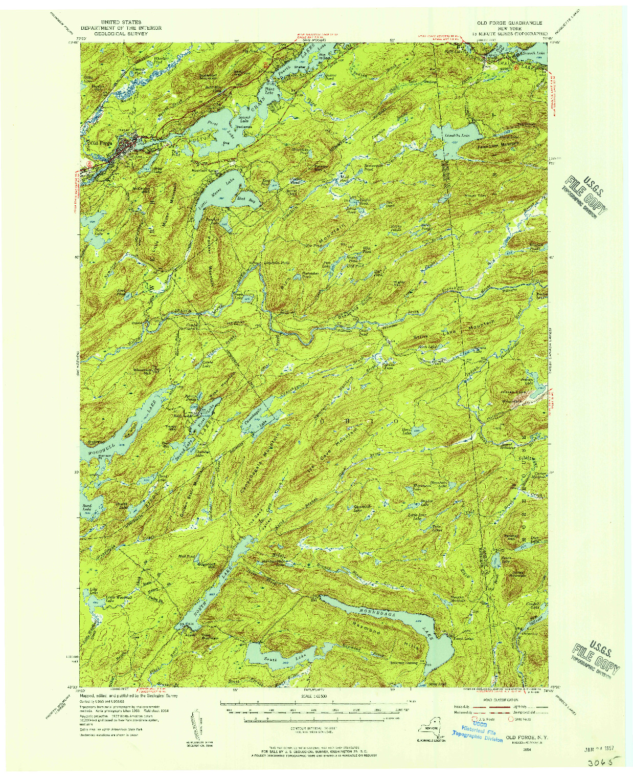 USGS 1:62500-SCALE QUADRANGLE FOR OLD FORGE, NY 1954