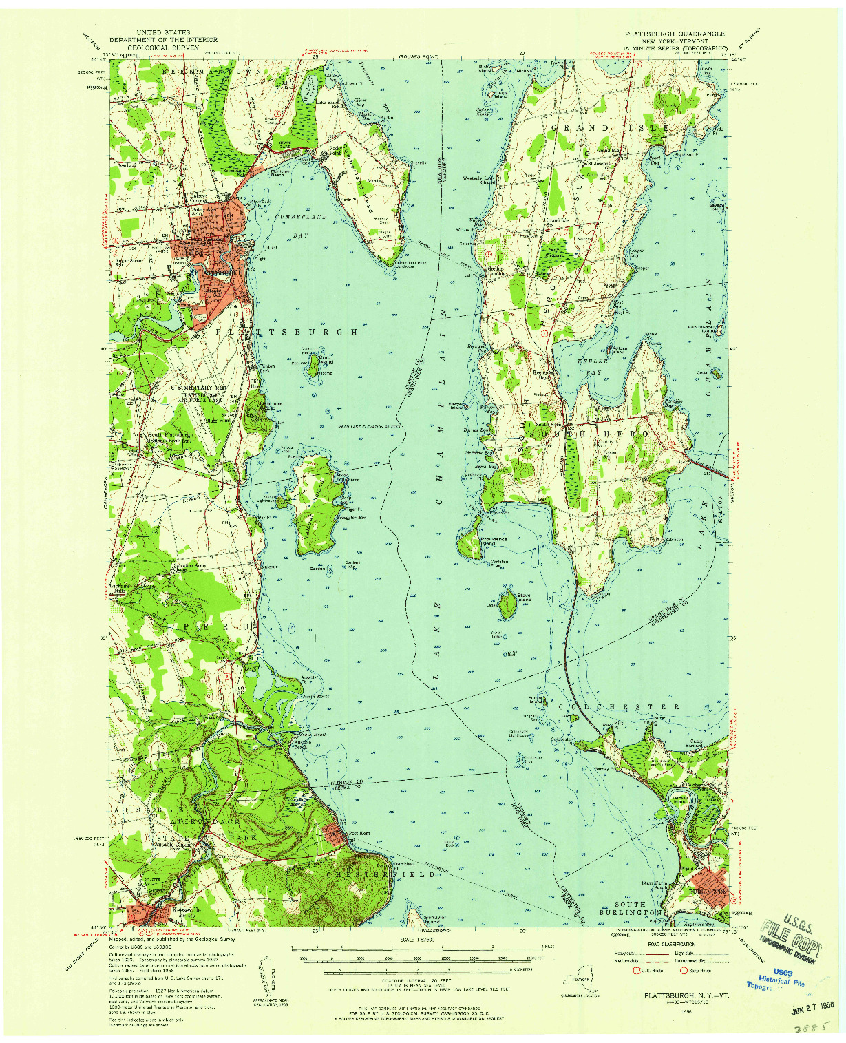 USGS 1:62500-SCALE QUADRANGLE FOR PLATTSBURGH, NY 1956