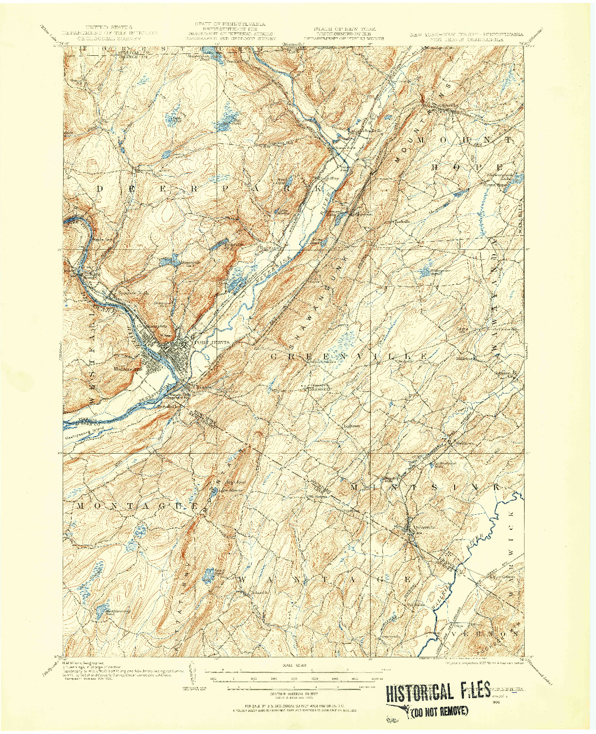 USGS 1:62500-SCALE QUADRANGLE FOR PORT JERVIS, NY 1906