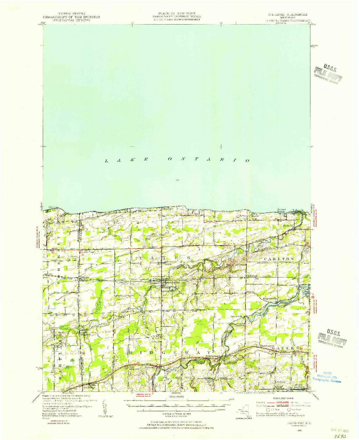 USGS 1:62500-SCALE QUADRANGLE FOR RIDGEWAY, NY 1950