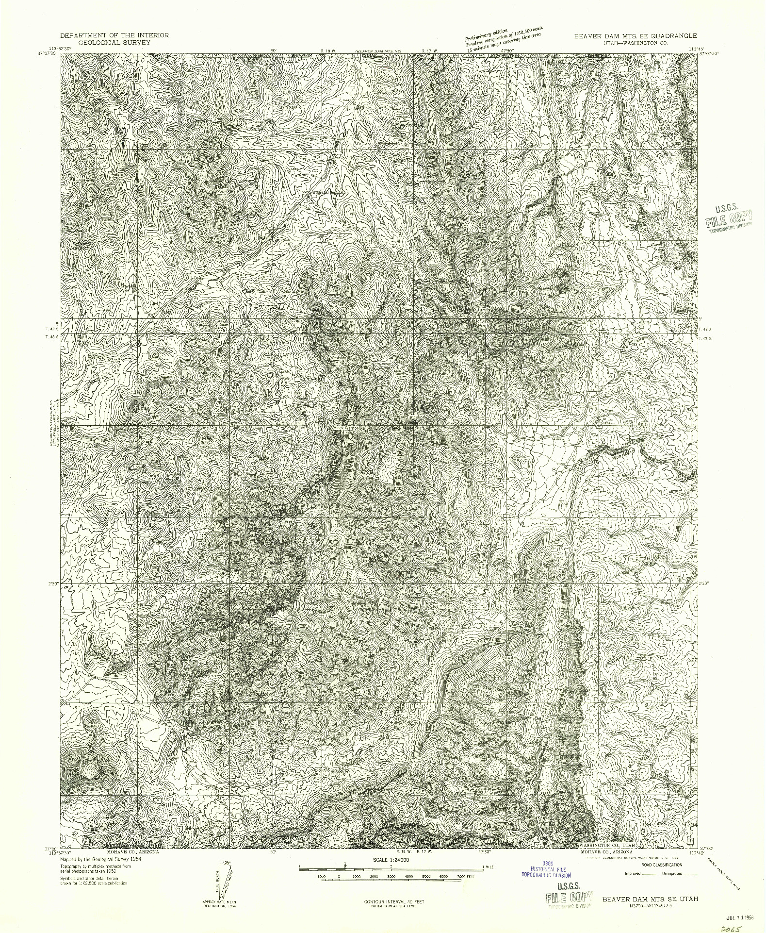 USGS 1:24000-SCALE QUADRANGLE FOR BEAVER DAM MTS SE, UT 1954