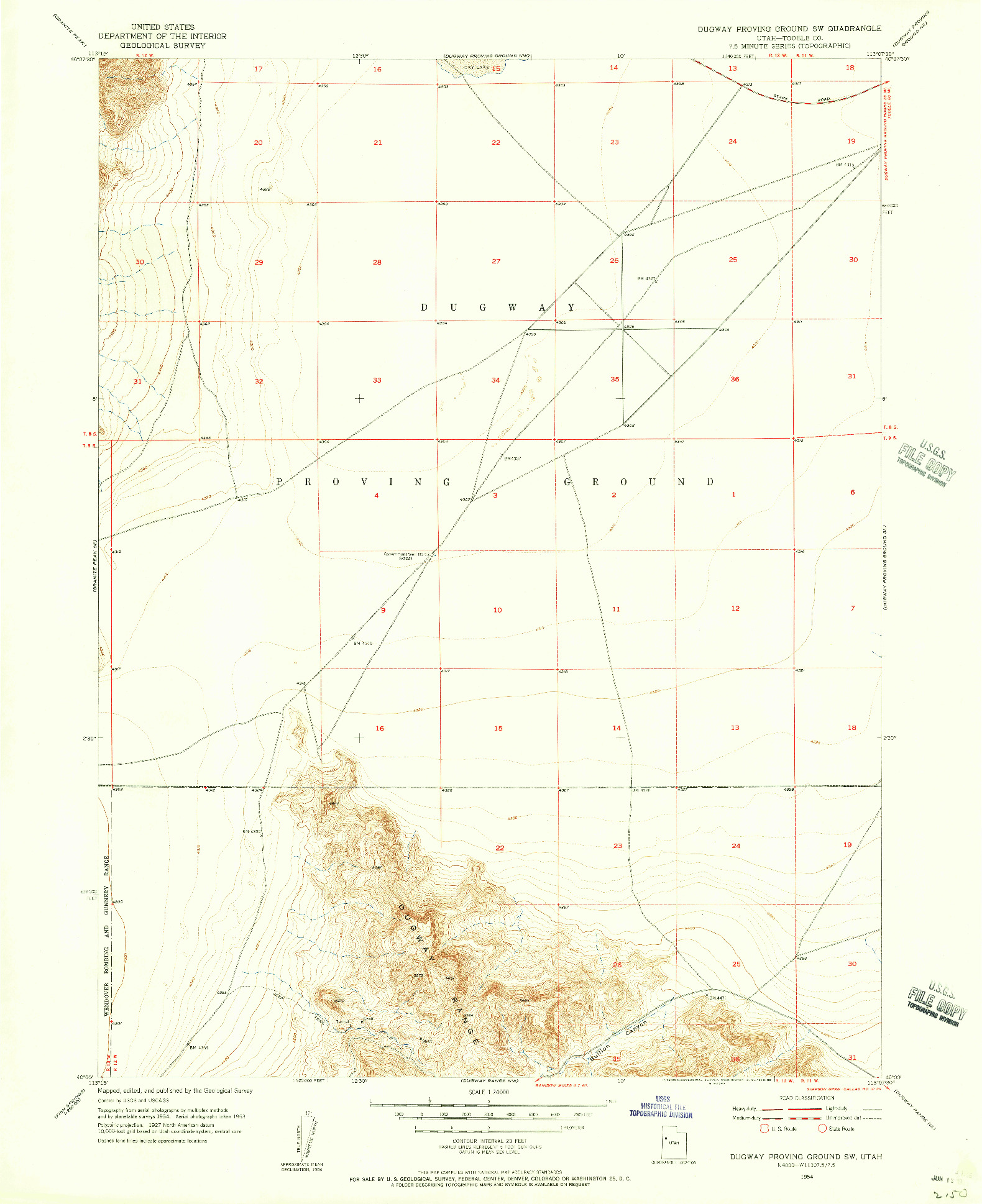 USGS 1:24000-SCALE QUADRANGLE FOR DUGWAY PROVING GROUND SW, UT 1954