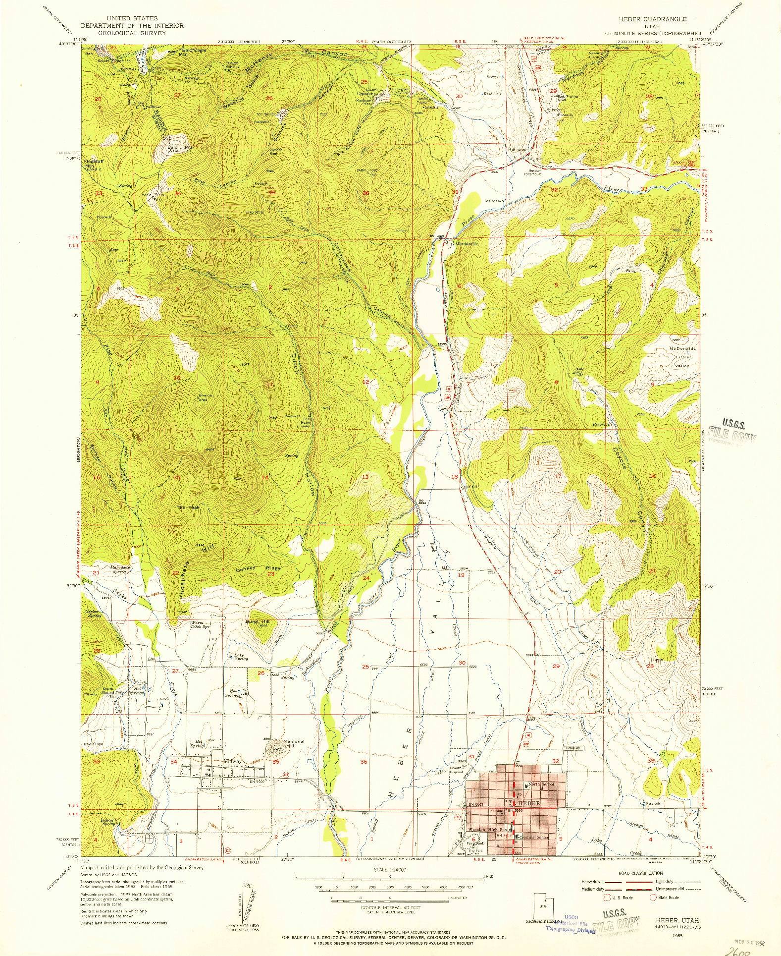 USGS 1:24000-SCALE QUADRANGLE FOR HEBER, UT 1955