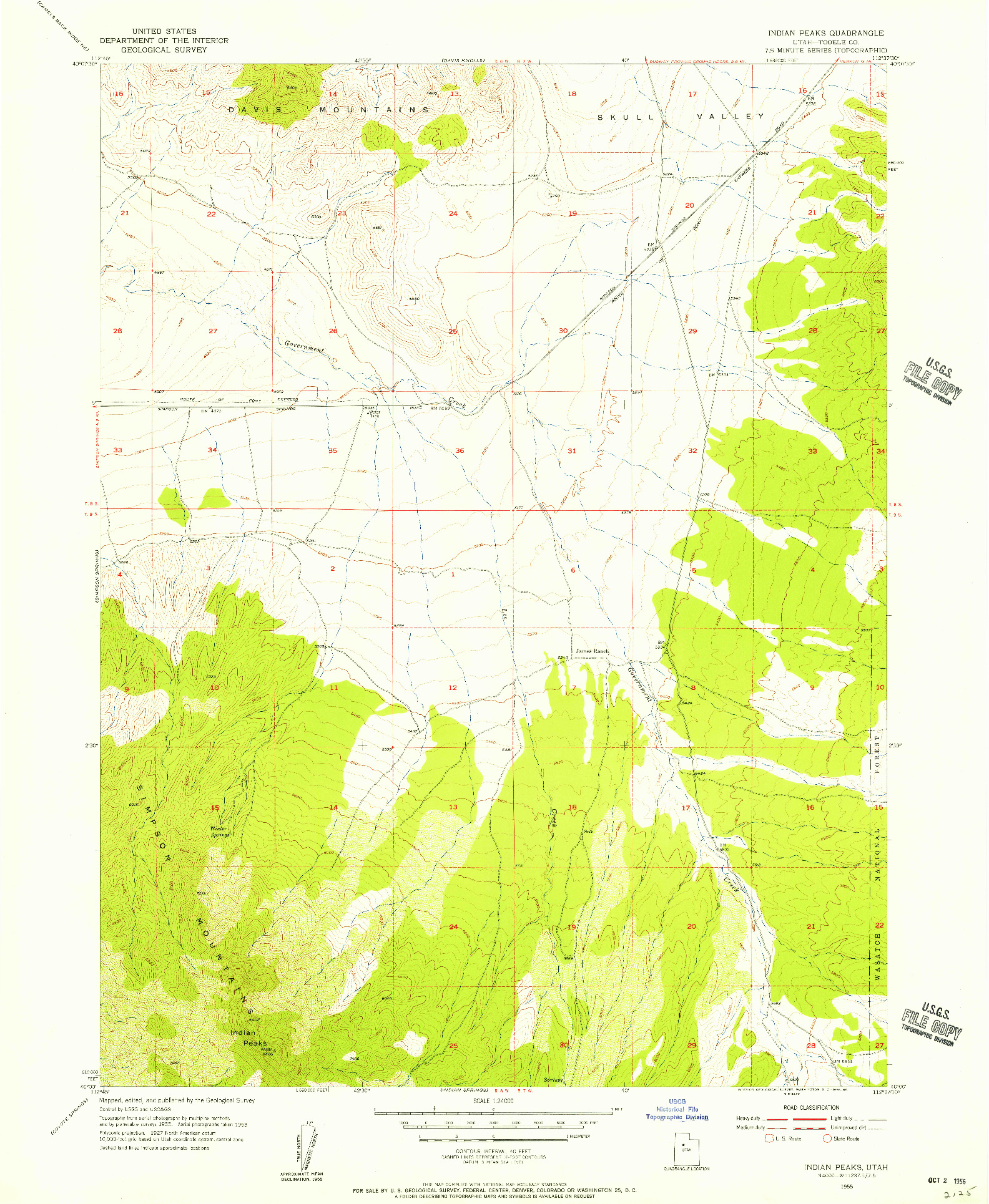 USGS 1:24000-SCALE QUADRANGLE FOR INDIAN PEAKS, UT 1955