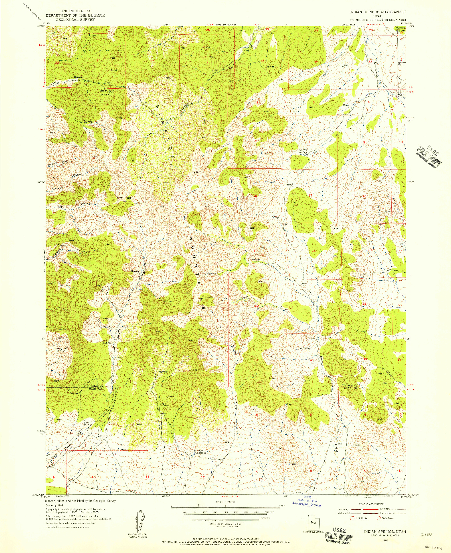 USGS 1:24000-SCALE QUADRANGLE FOR INDIAN SPRINGS, UT 1955