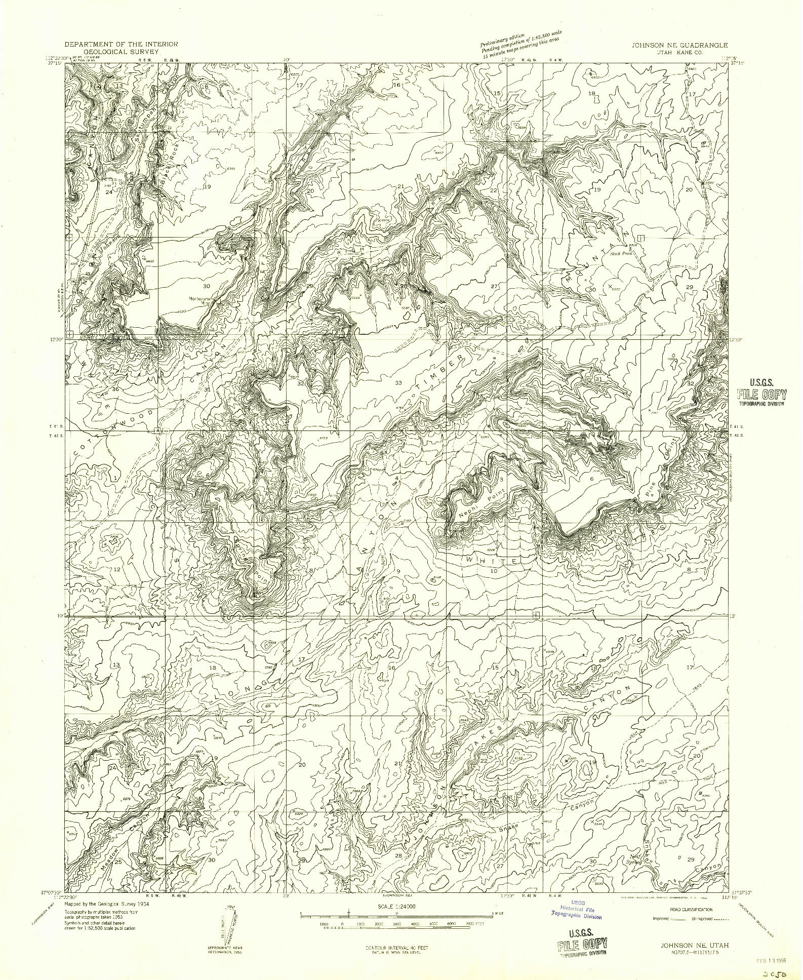 USGS 1:24000-SCALE QUADRANGLE FOR JOHNSON NE, UT 1954