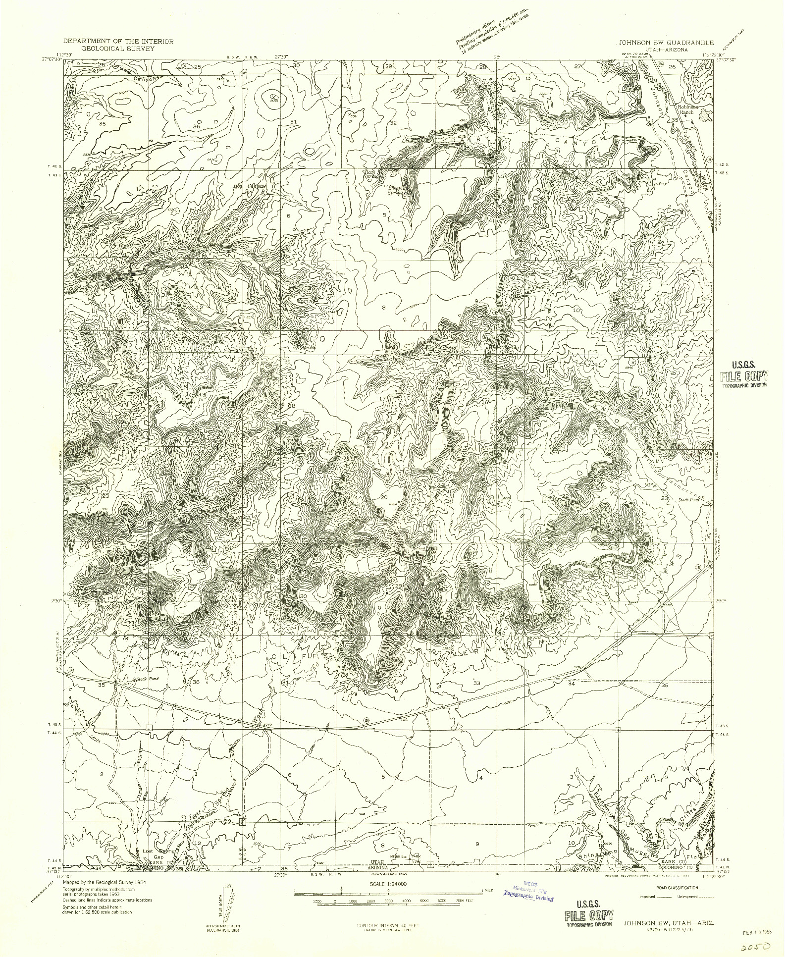 USGS 1:24000-SCALE QUADRANGLE FOR JOHNSON SW, UT 1954