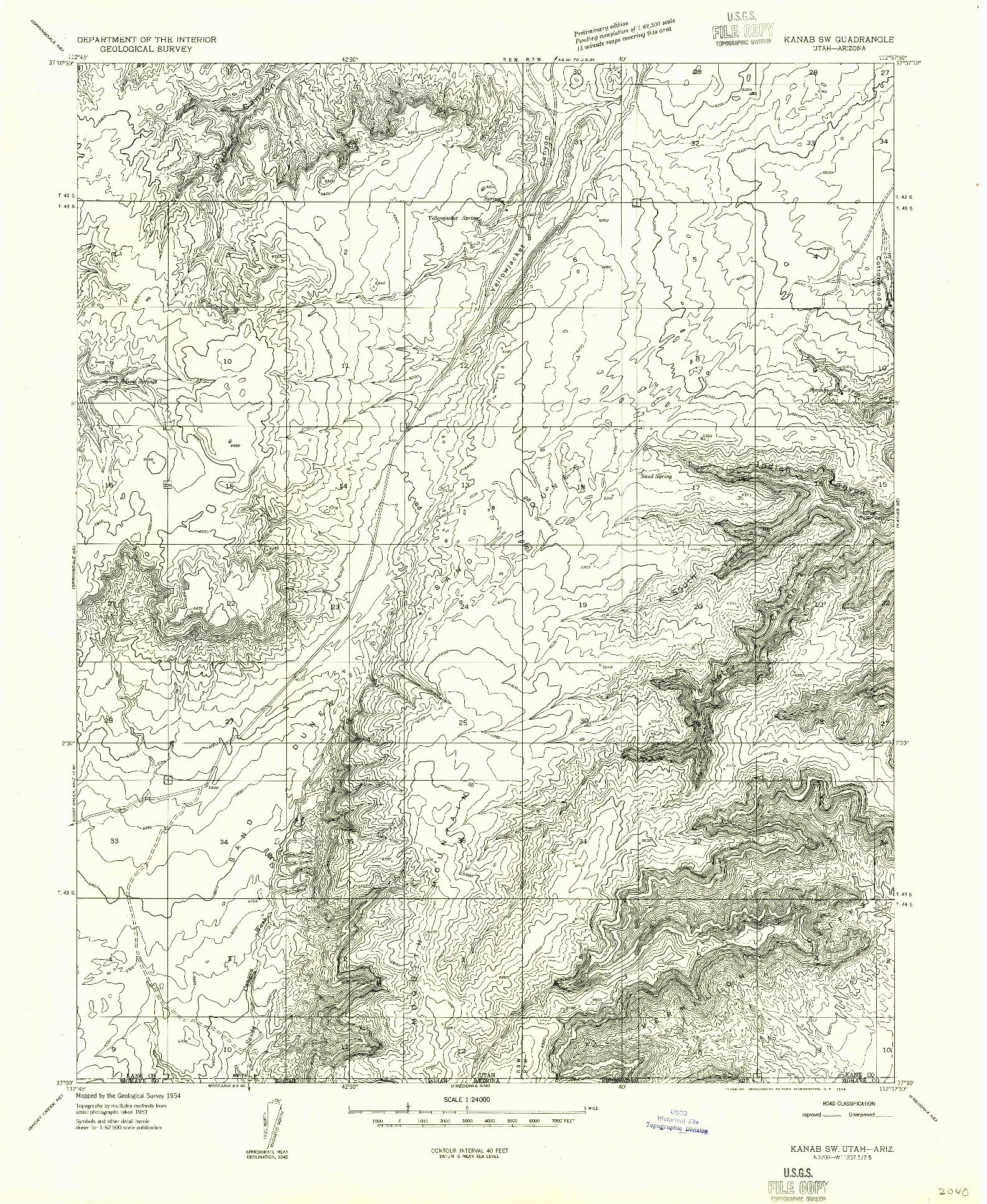 USGS 1:24000-SCALE QUADRANGLE FOR KANAB SW, UT 1954