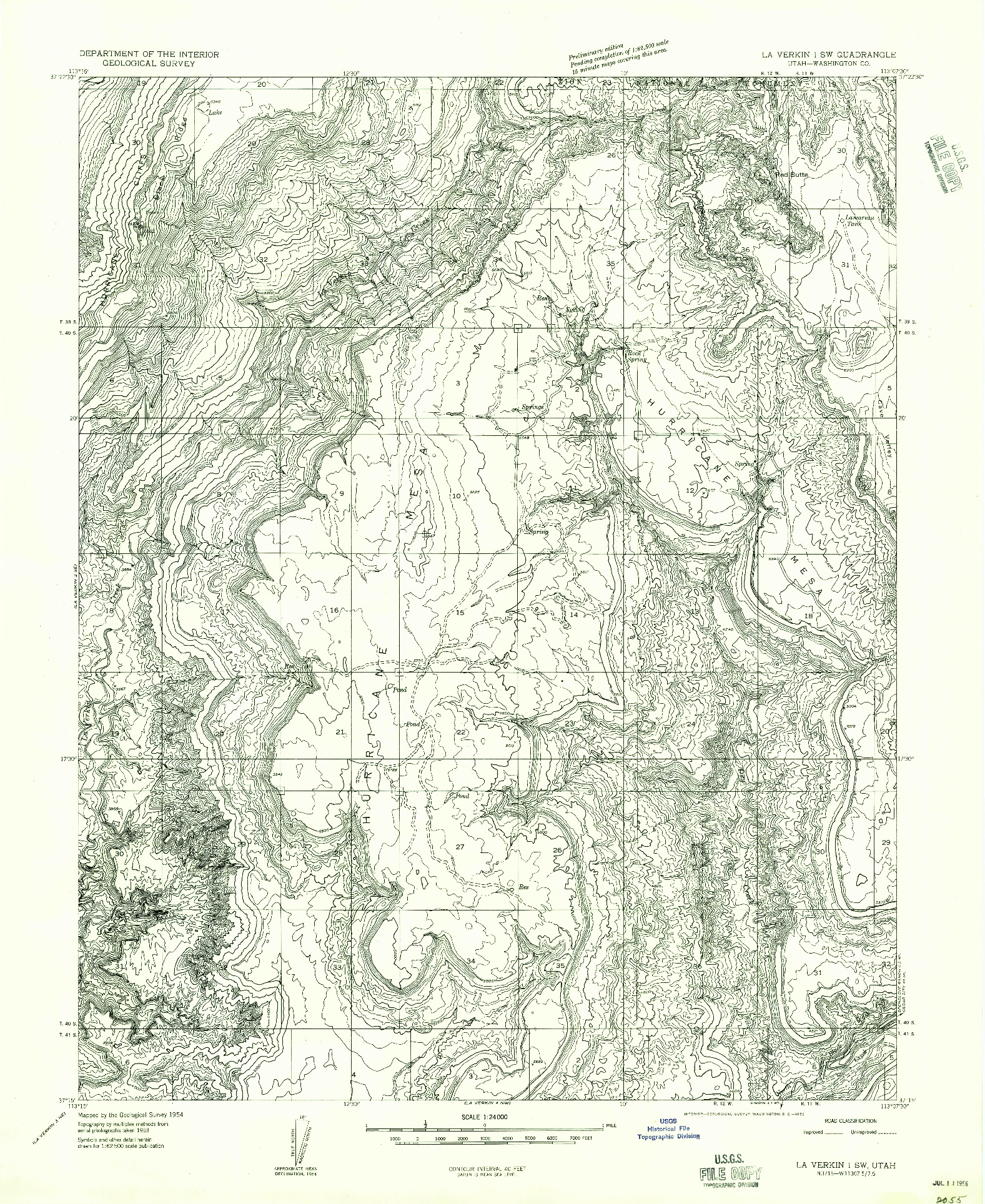 USGS 1:24000-SCALE QUADRANGLE FOR LA VERKIN 1 SW, UT 1954