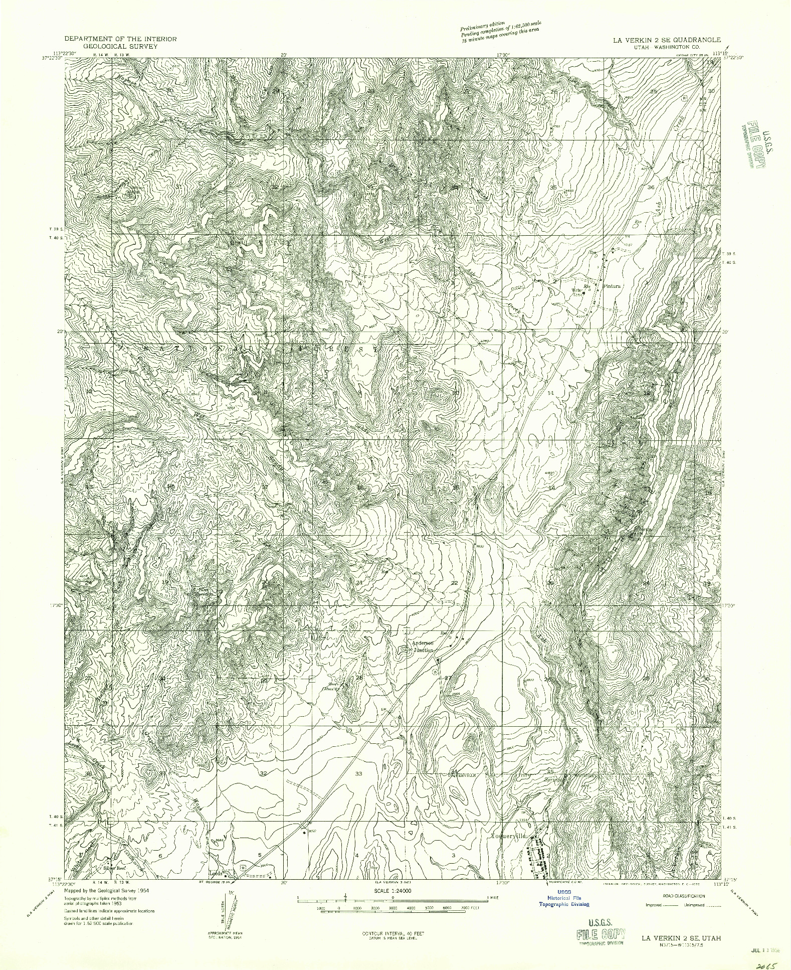USGS 1:24000-SCALE QUADRANGLE FOR LA VERKIN 2 SE, UT 1954