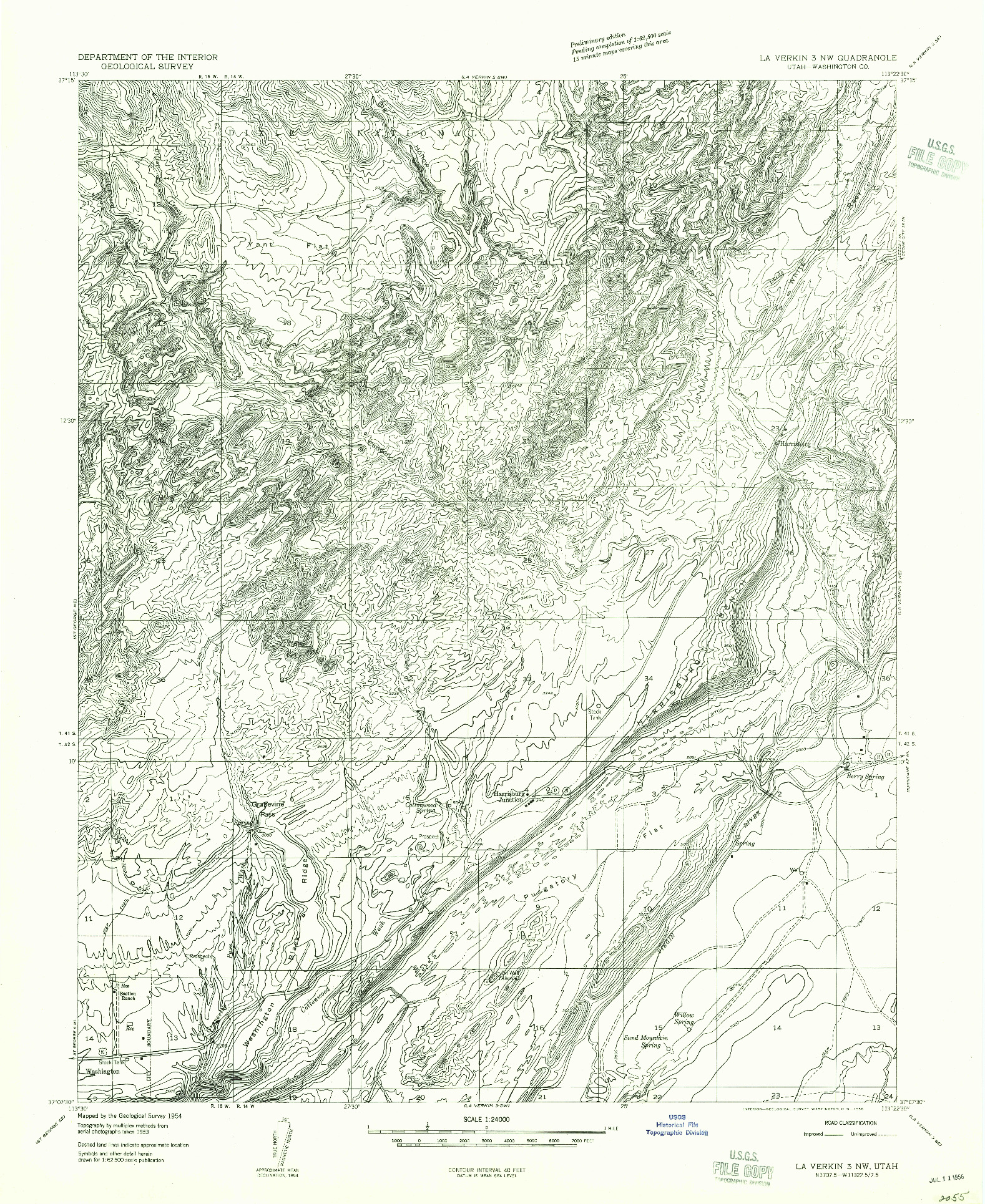 USGS 1:24000-SCALE QUADRANGLE FOR LA VERKIN 3 NW, UT 1954