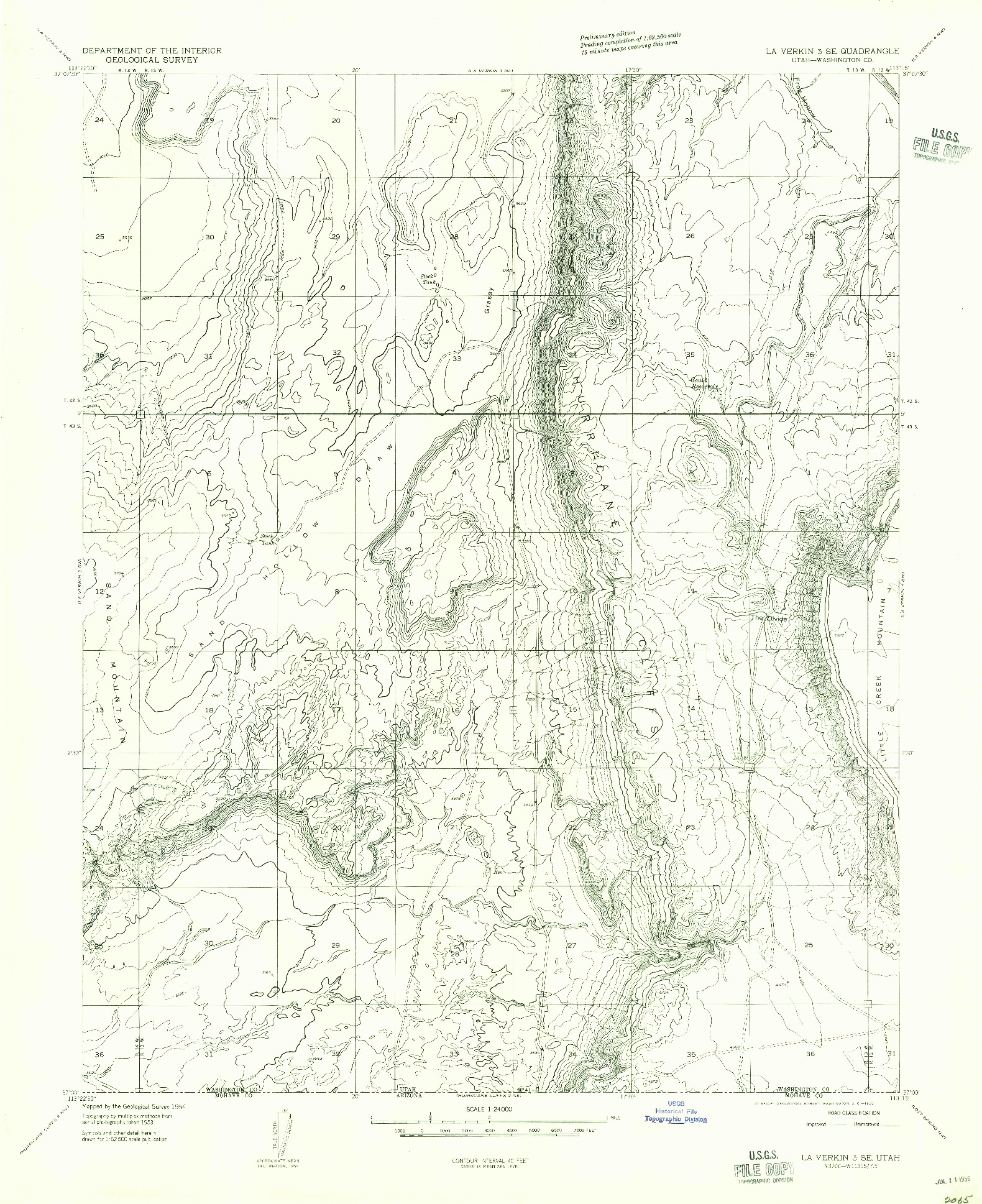 USGS 1:24000-SCALE QUADRANGLE FOR LA VERKIN 3 SE, UT 1954