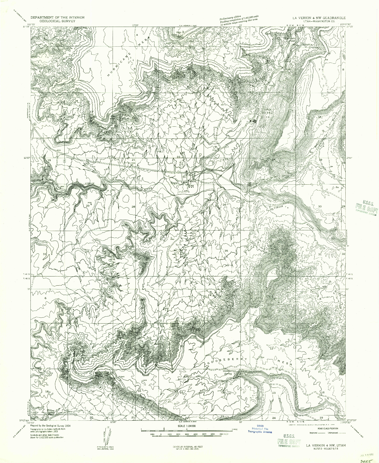 USGS 1:24000-SCALE QUADRANGLE FOR LA VERKIN 4 NW, UT 1954