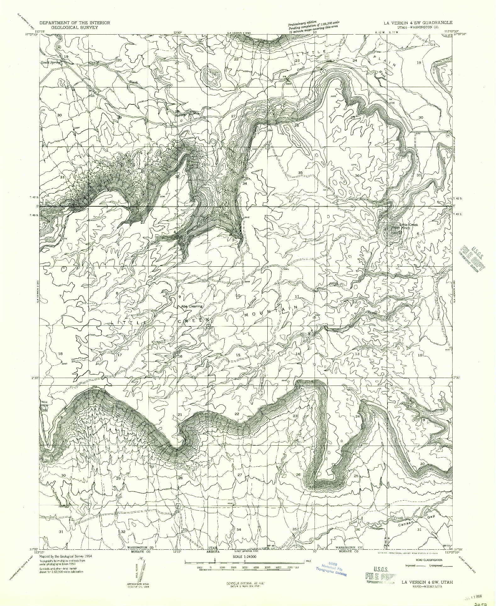 USGS 1:24000-SCALE QUADRANGLE FOR LA VERKIN 4 SW, UT 1954
