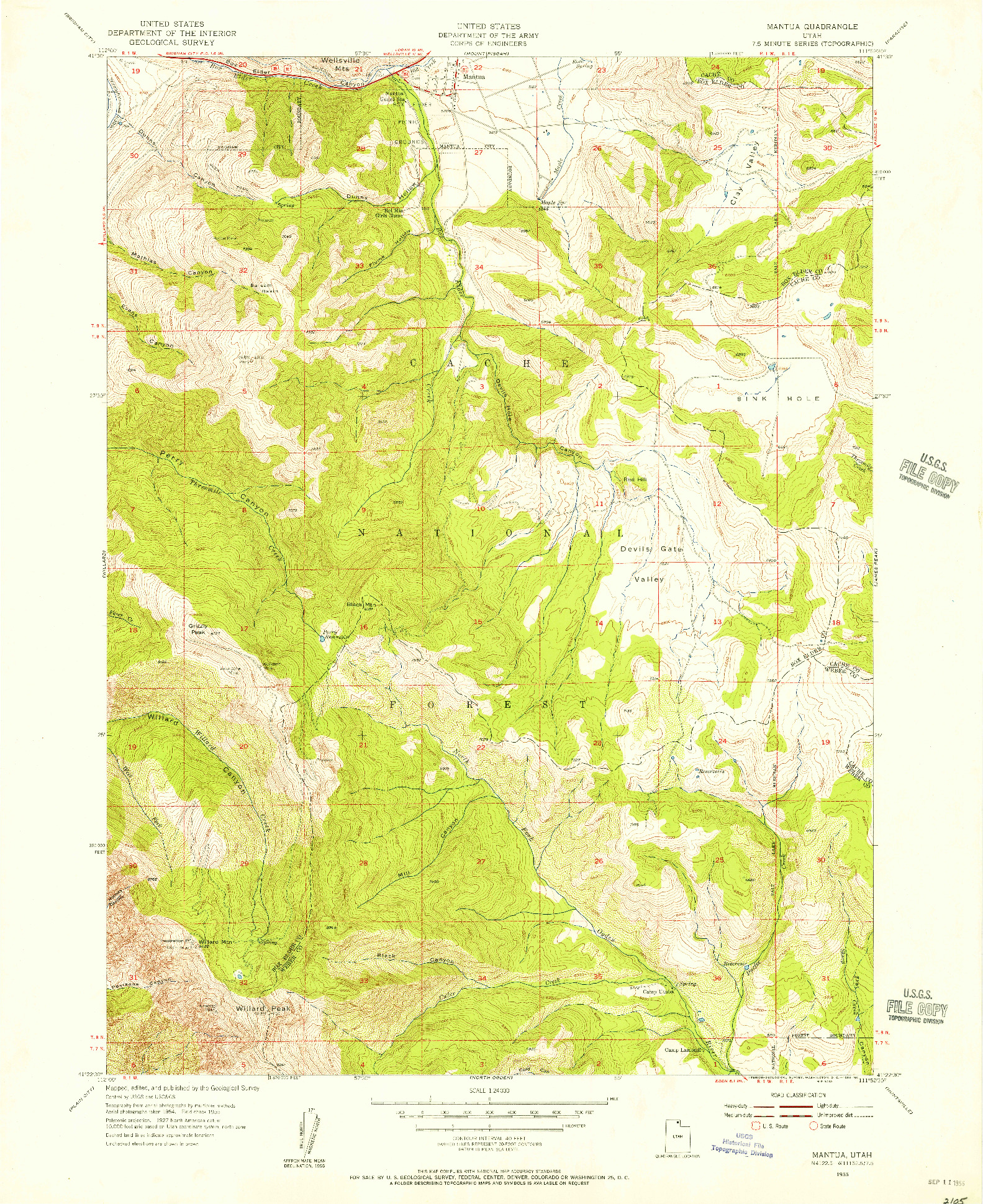 USGS 1:24000-SCALE QUADRANGLE FOR MANTUA, UT 1955