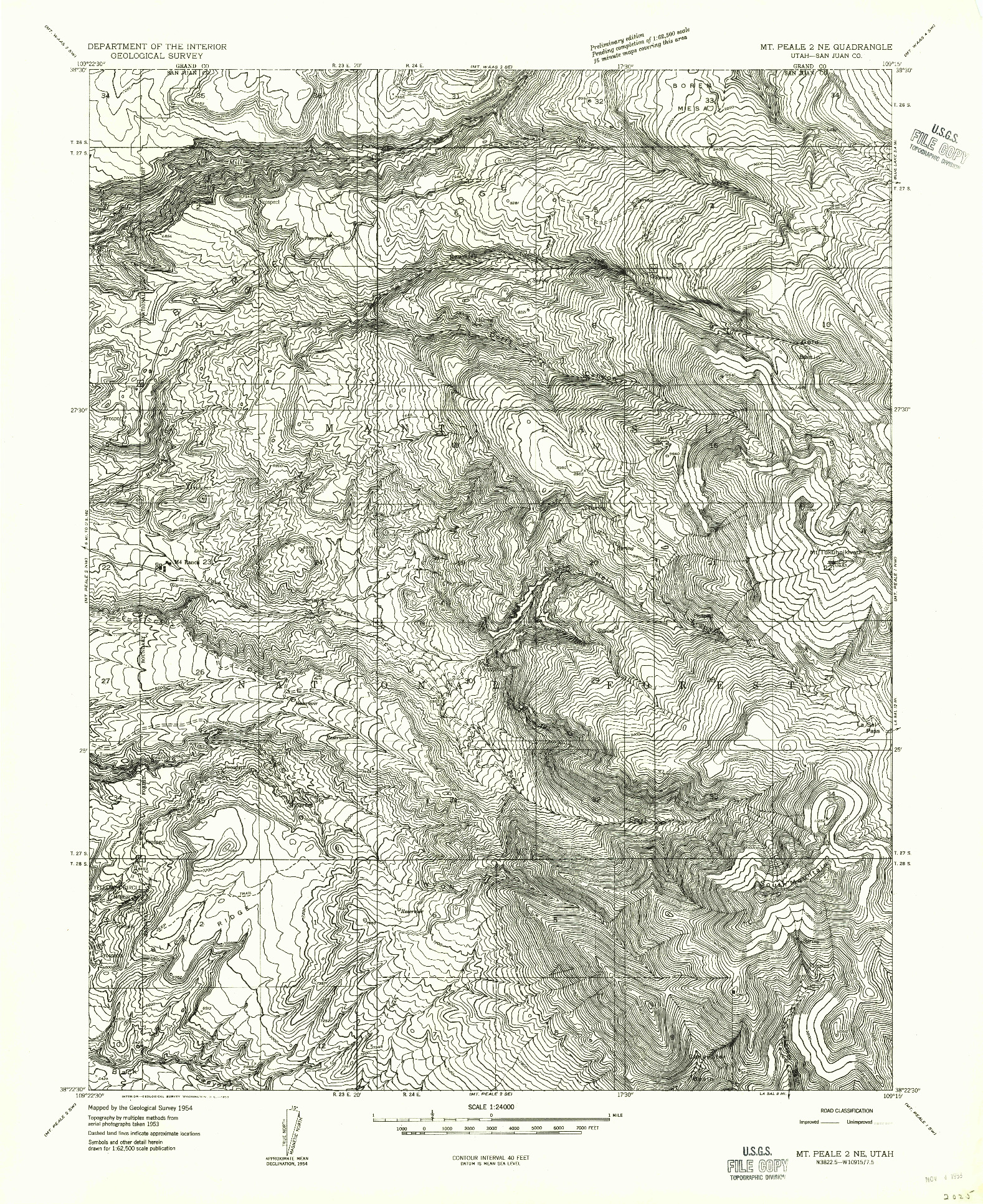 USGS 1:24000-SCALE QUADRANGLE FOR MT PEALE 2 NE, UT 1954