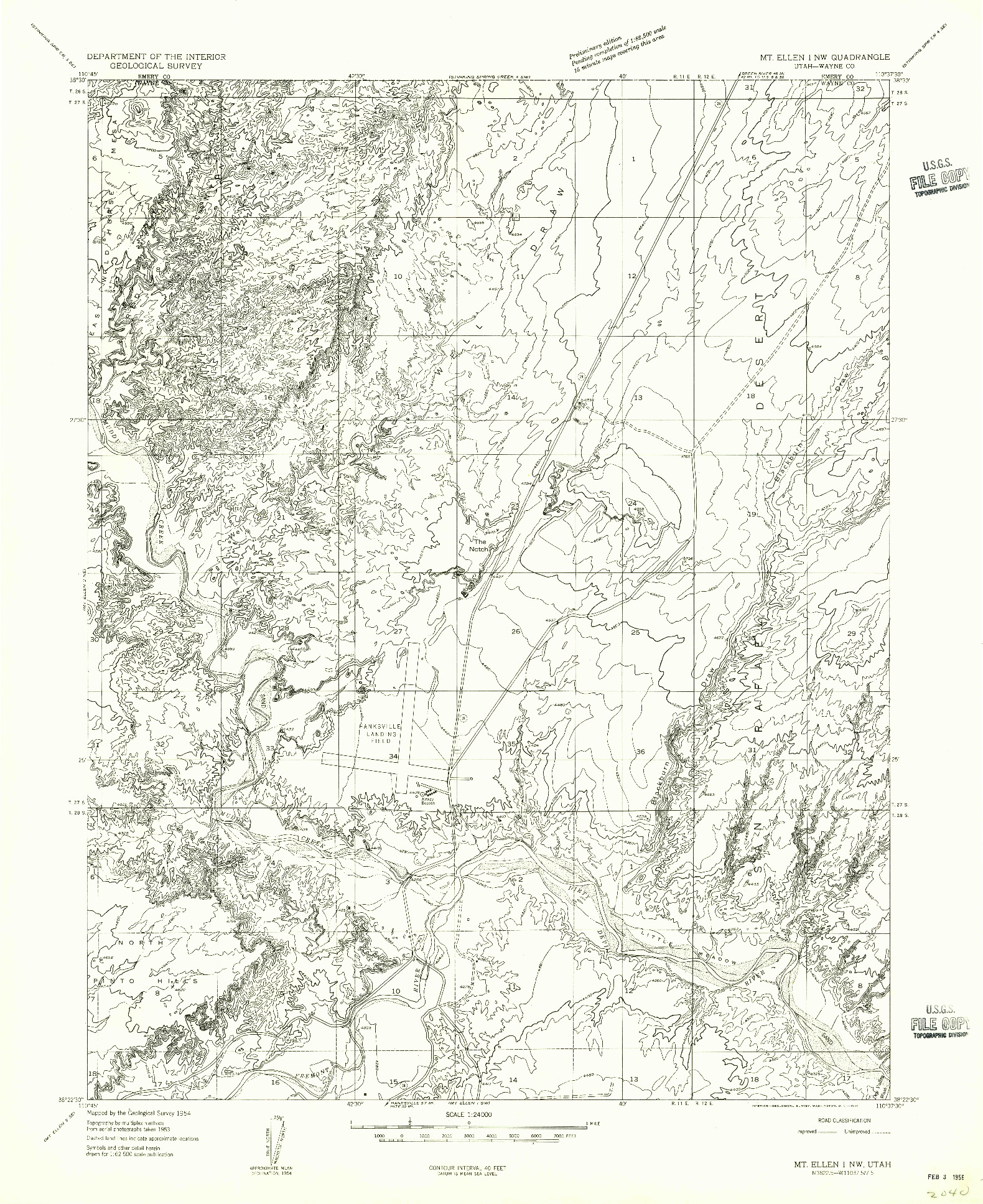 USGS 1:24000-SCALE QUADRANGLE FOR MT. ELLEN 1 NW, UT 1954