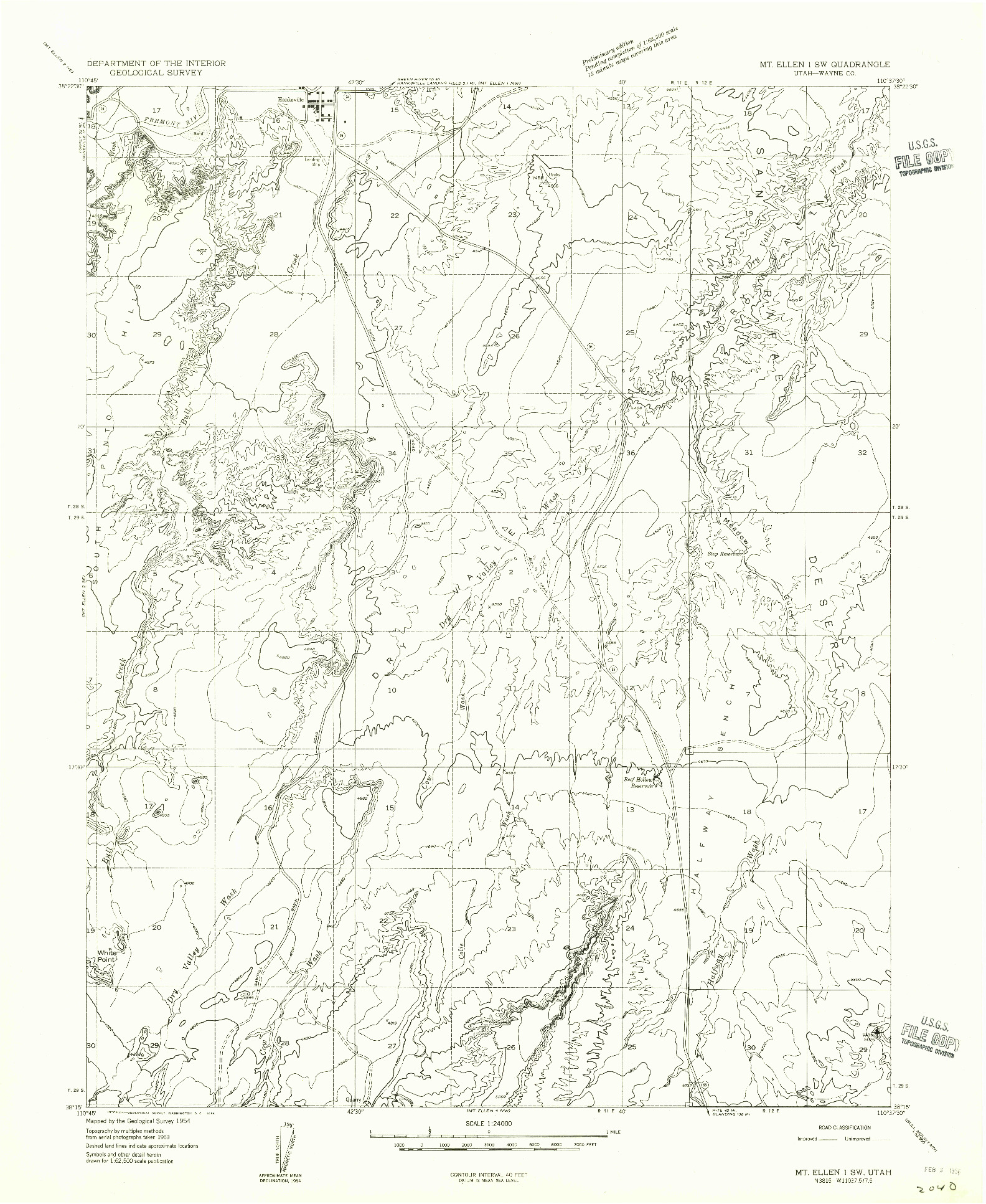 USGS 1:24000-SCALE QUADRANGLE FOR MT. ELLEN 1 SW, UT 1954