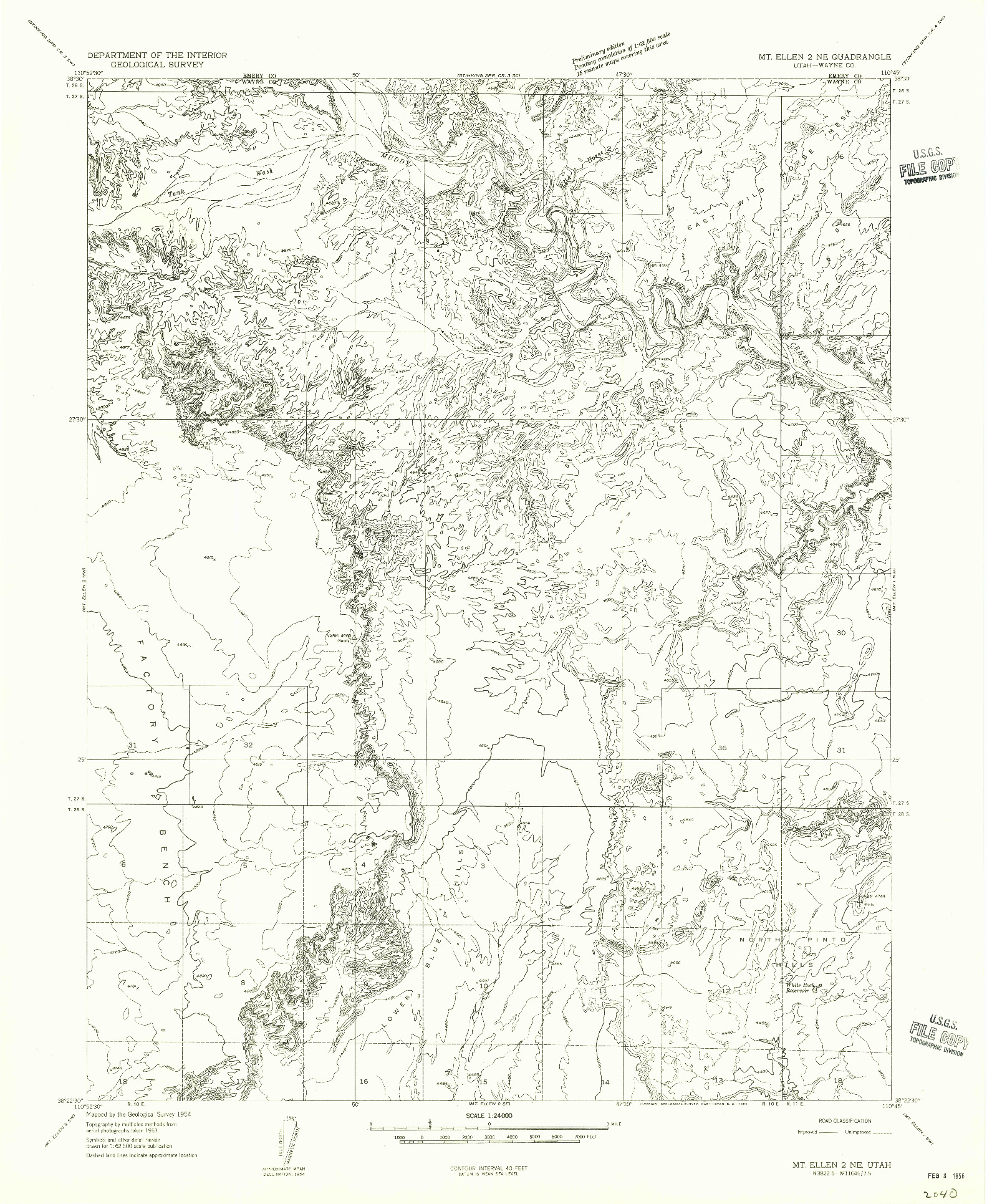 USGS 1:24000-SCALE QUADRANGLE FOR MT. ELLEN 2 NE, UT 1954