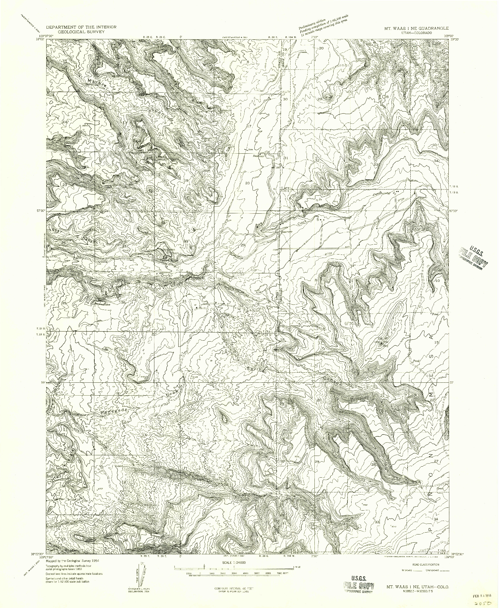 USGS 1:24000-SCALE QUADRANGLE FOR MT. WAAS 1 NE, UT 1954