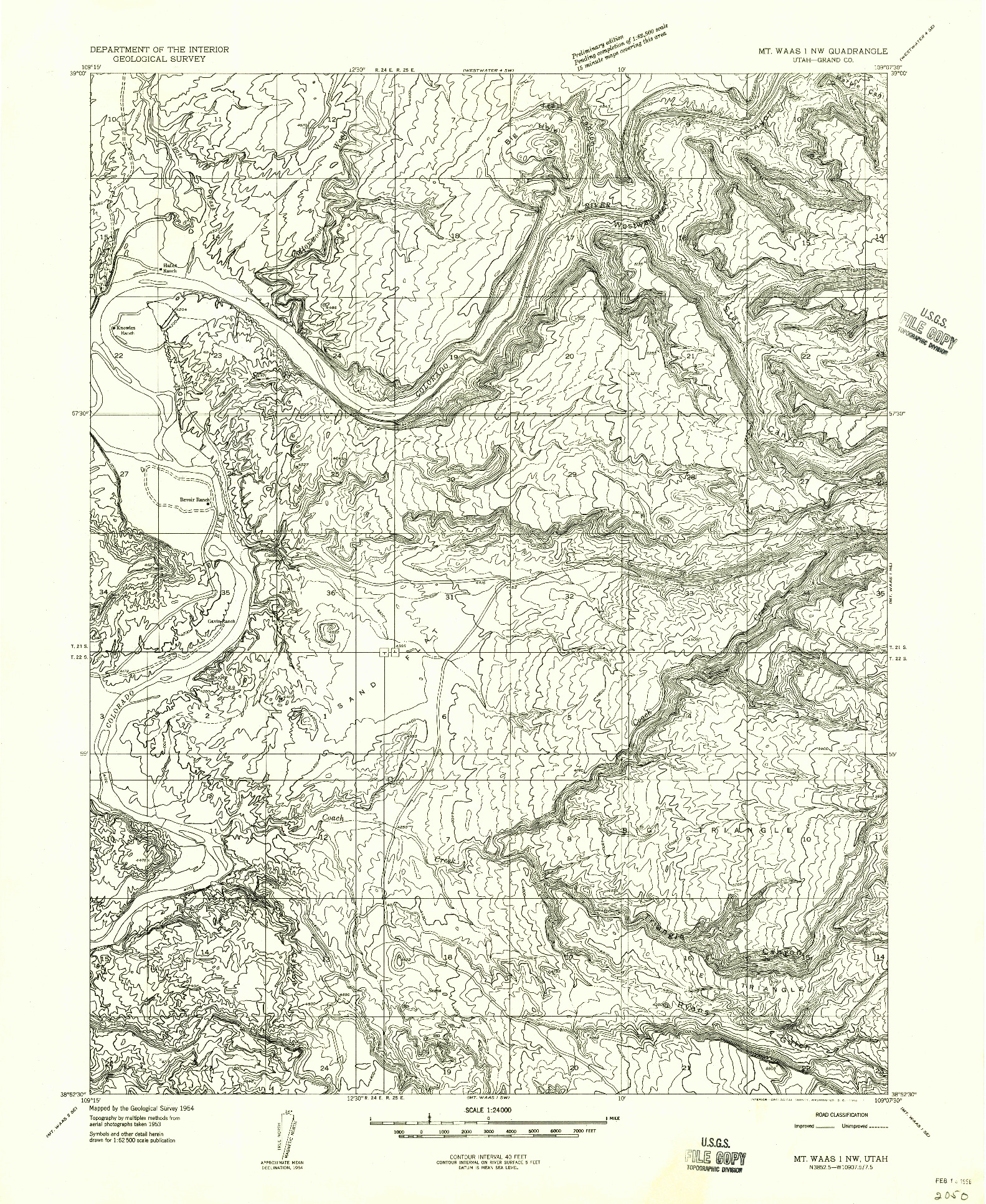 USGS 1:24000-SCALE QUADRANGLE FOR MT. WAAS 1 NW, UT 1954