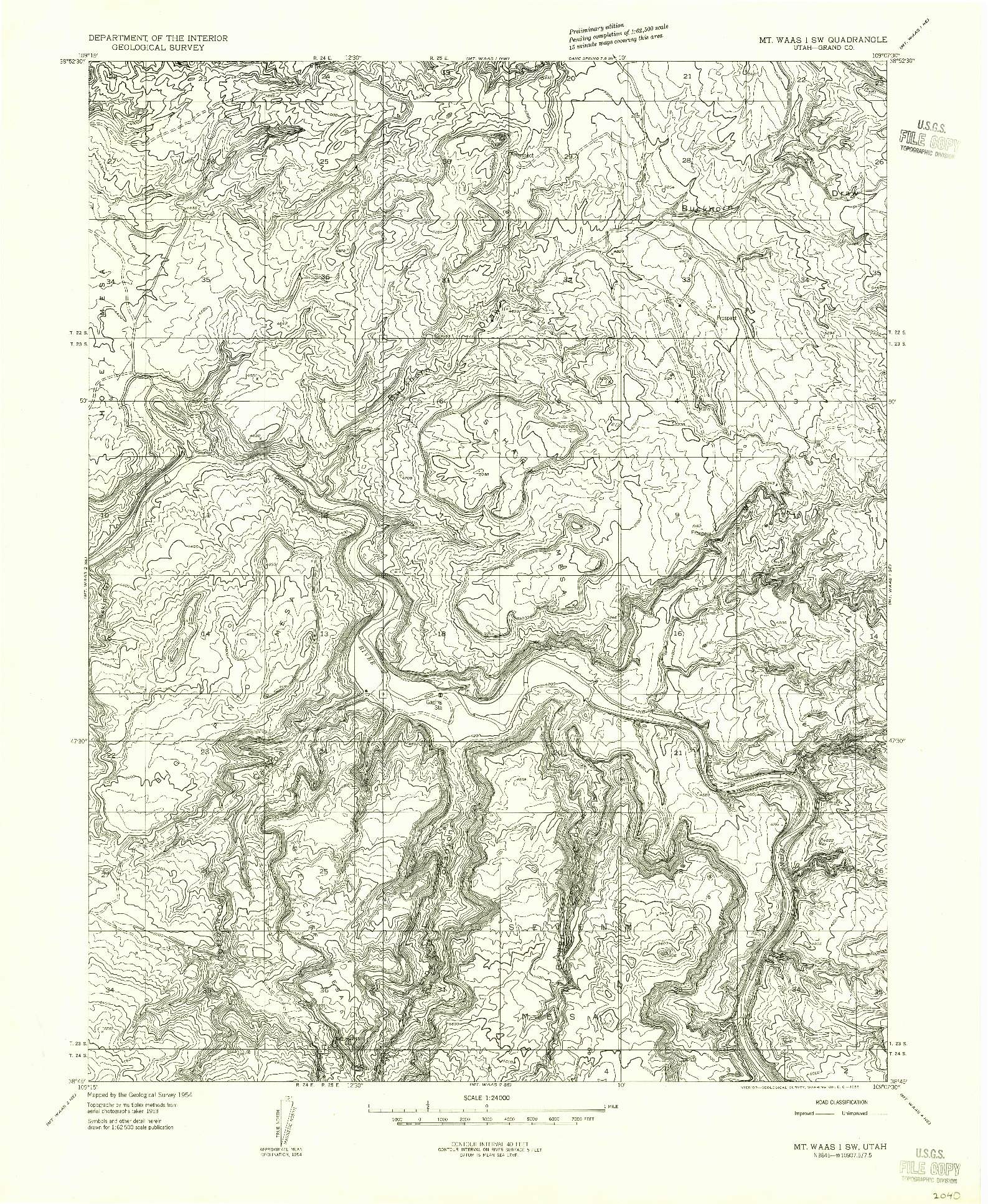 USGS 1:24000-SCALE QUADRANGLE FOR MT. WAAS 1 SW, UT 1954