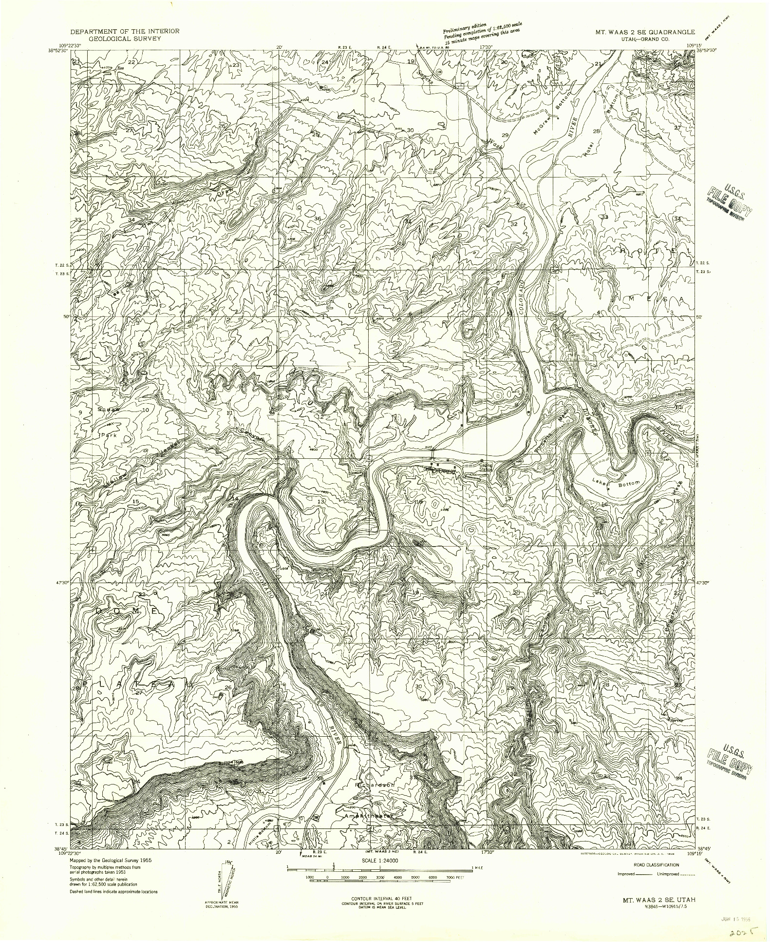 USGS 1:24000-SCALE QUADRANGLE FOR MT. WAAS 2 SE, UT 1955