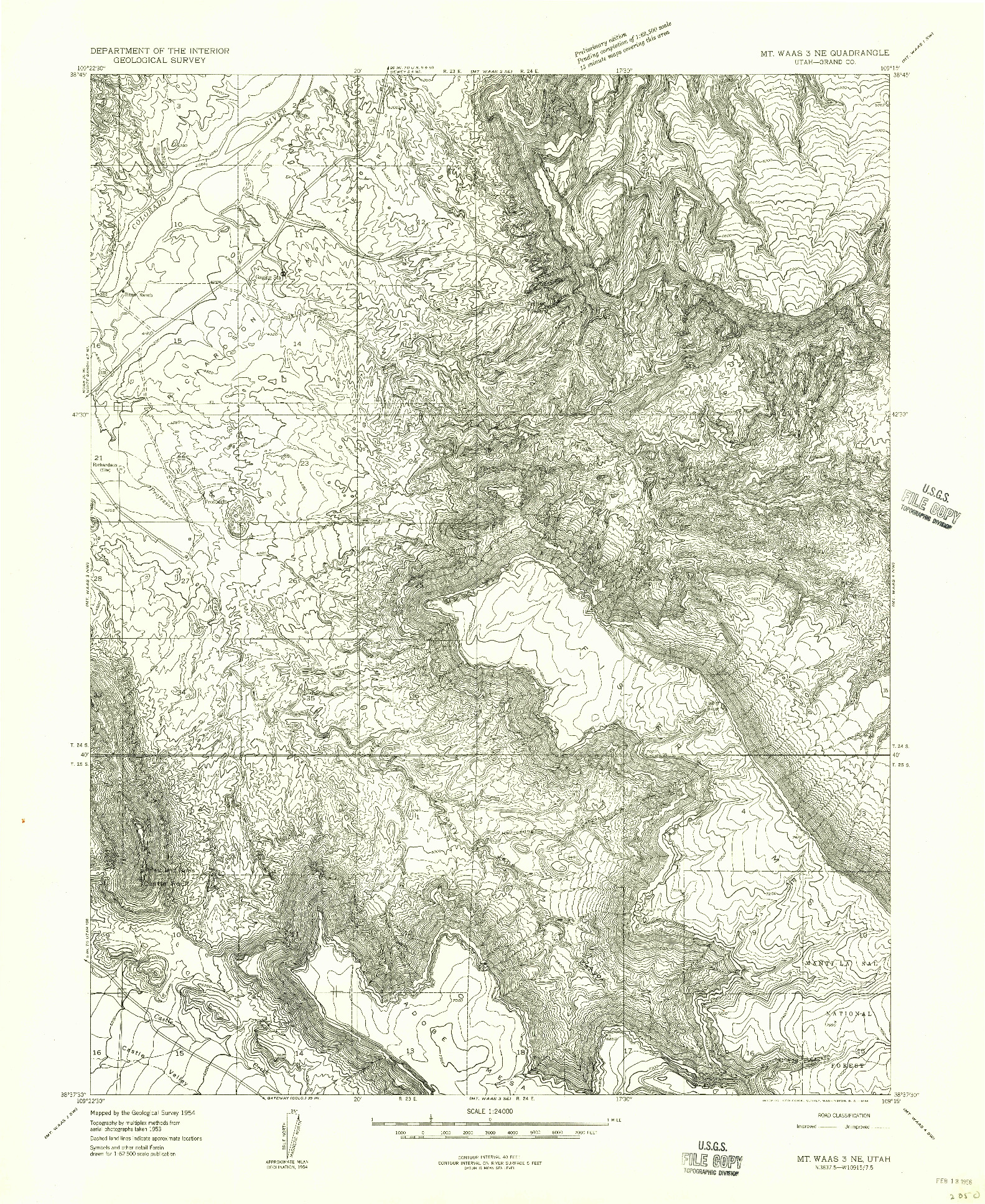 USGS 1:24000-SCALE QUADRANGLE FOR MT. WAAS 3 NE, UT 1954
