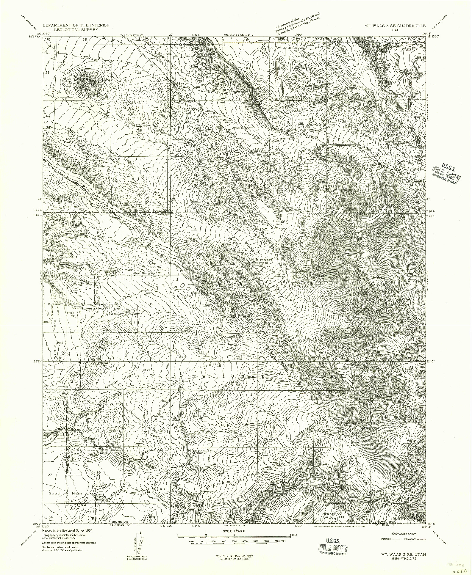 USGS 1:24000-SCALE QUADRANGLE FOR MT. WAAS 3 SE, UT 1954