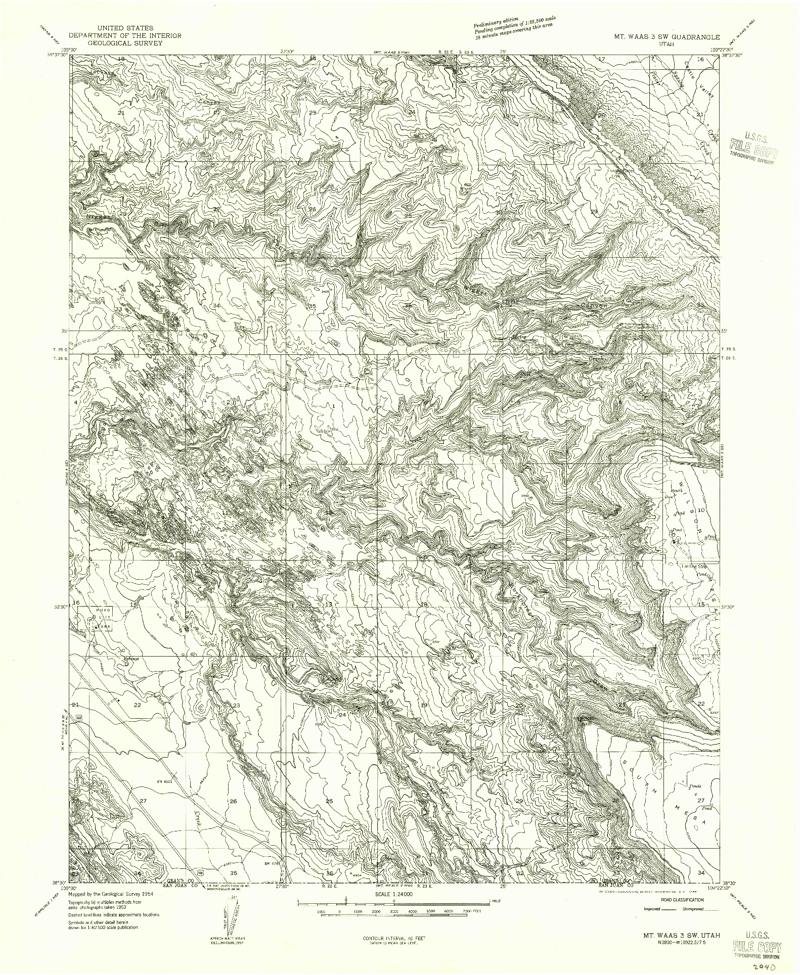 USGS 1:24000-SCALE QUADRANGLE FOR MT. WAAS 3 SW, UT 1954