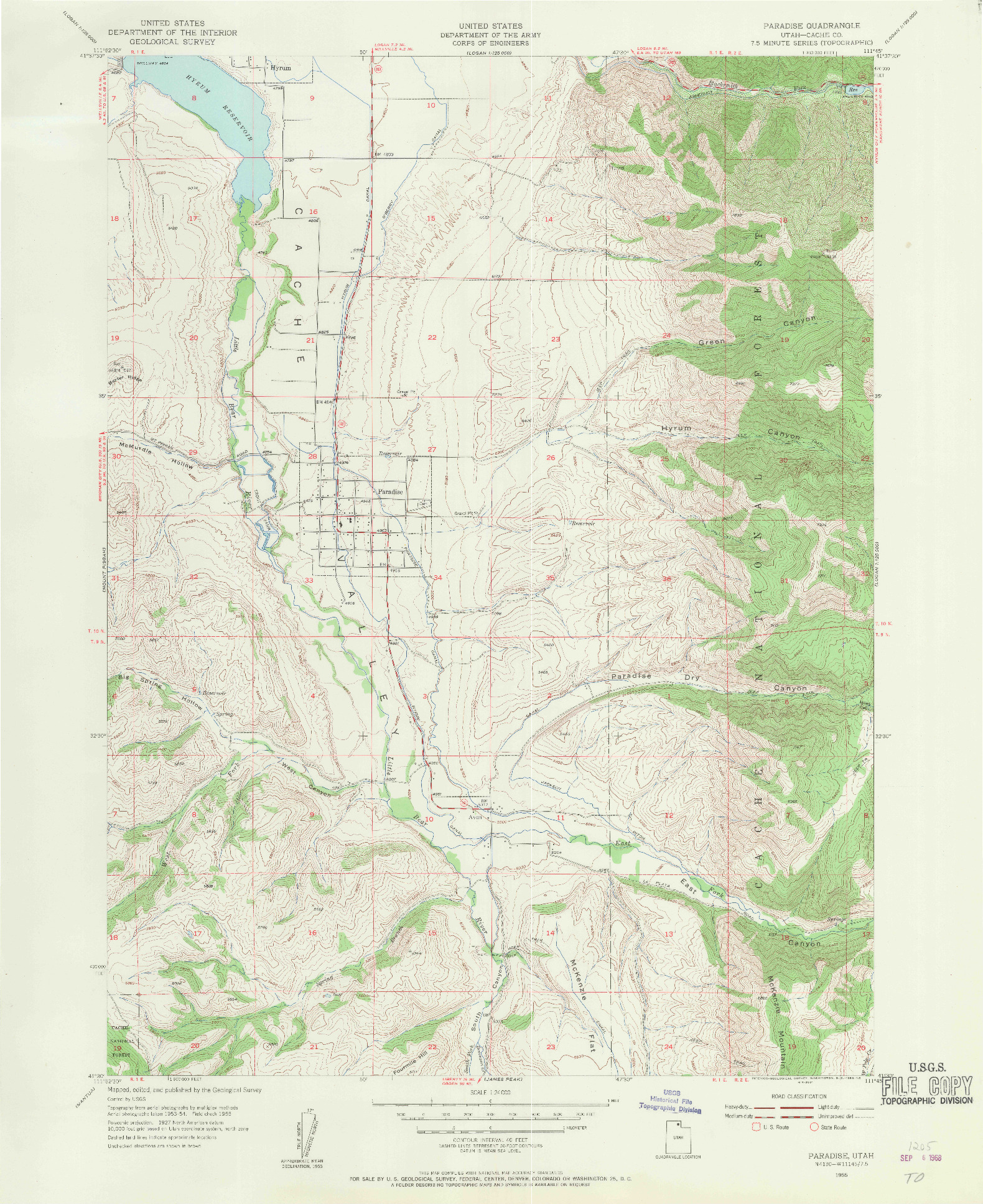 USGS 1:24000-SCALE QUADRANGLE FOR PARADISE, UT 1955