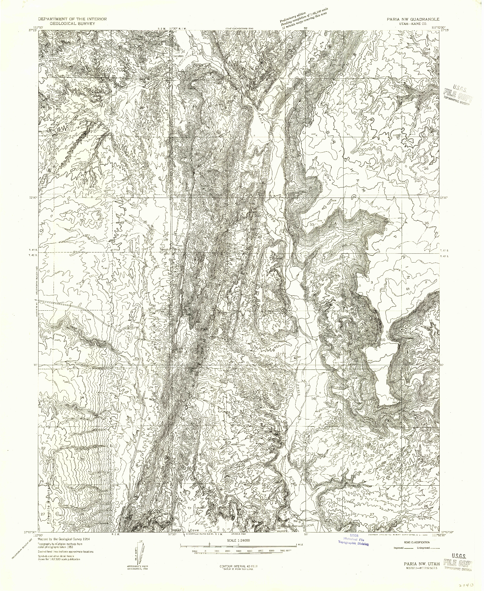 USGS 1:24000-SCALE QUADRANGLE FOR PARIA NW, UT 1954