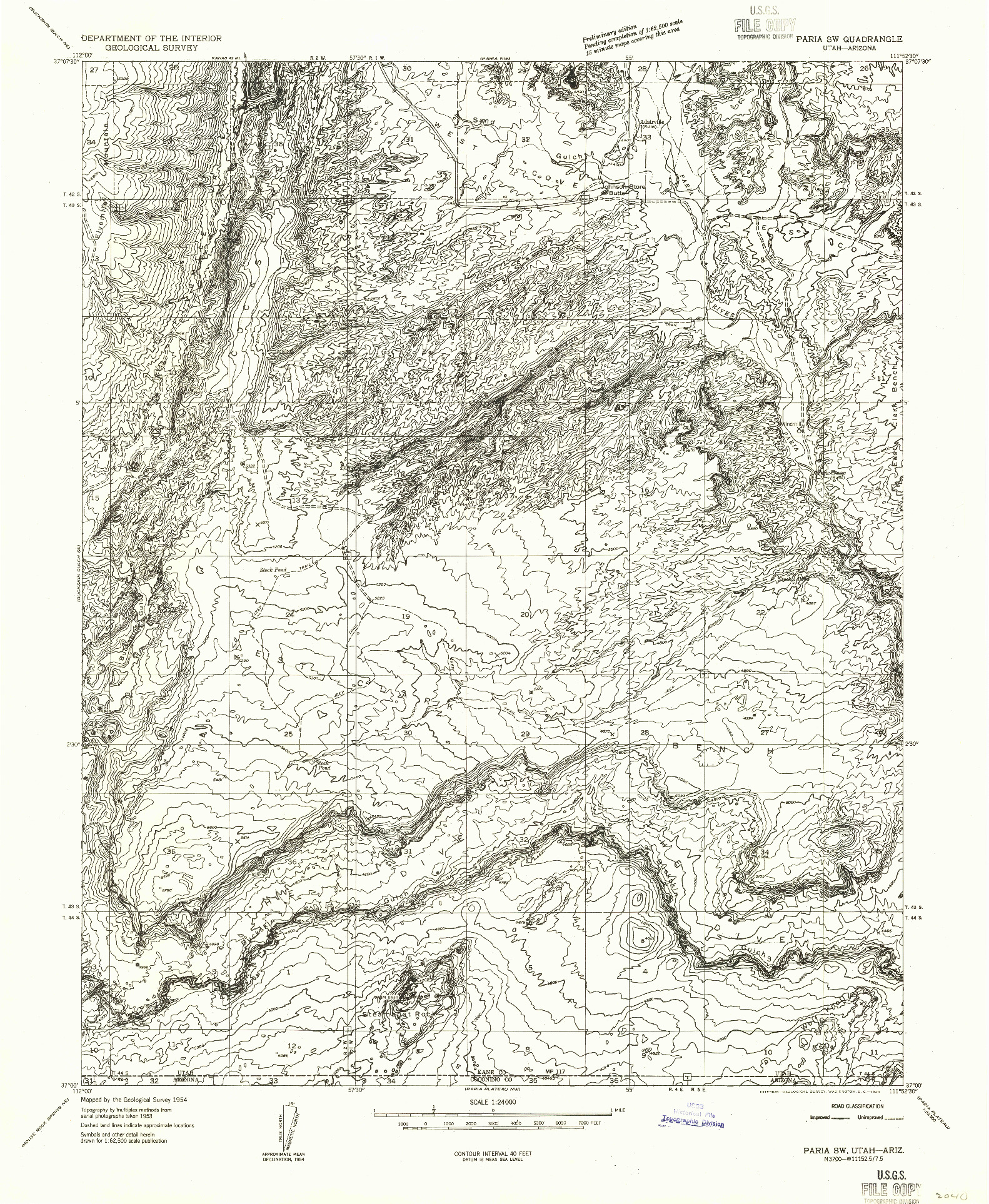 USGS 1:24000-SCALE QUADRANGLE FOR PARIA SW, UT 1954