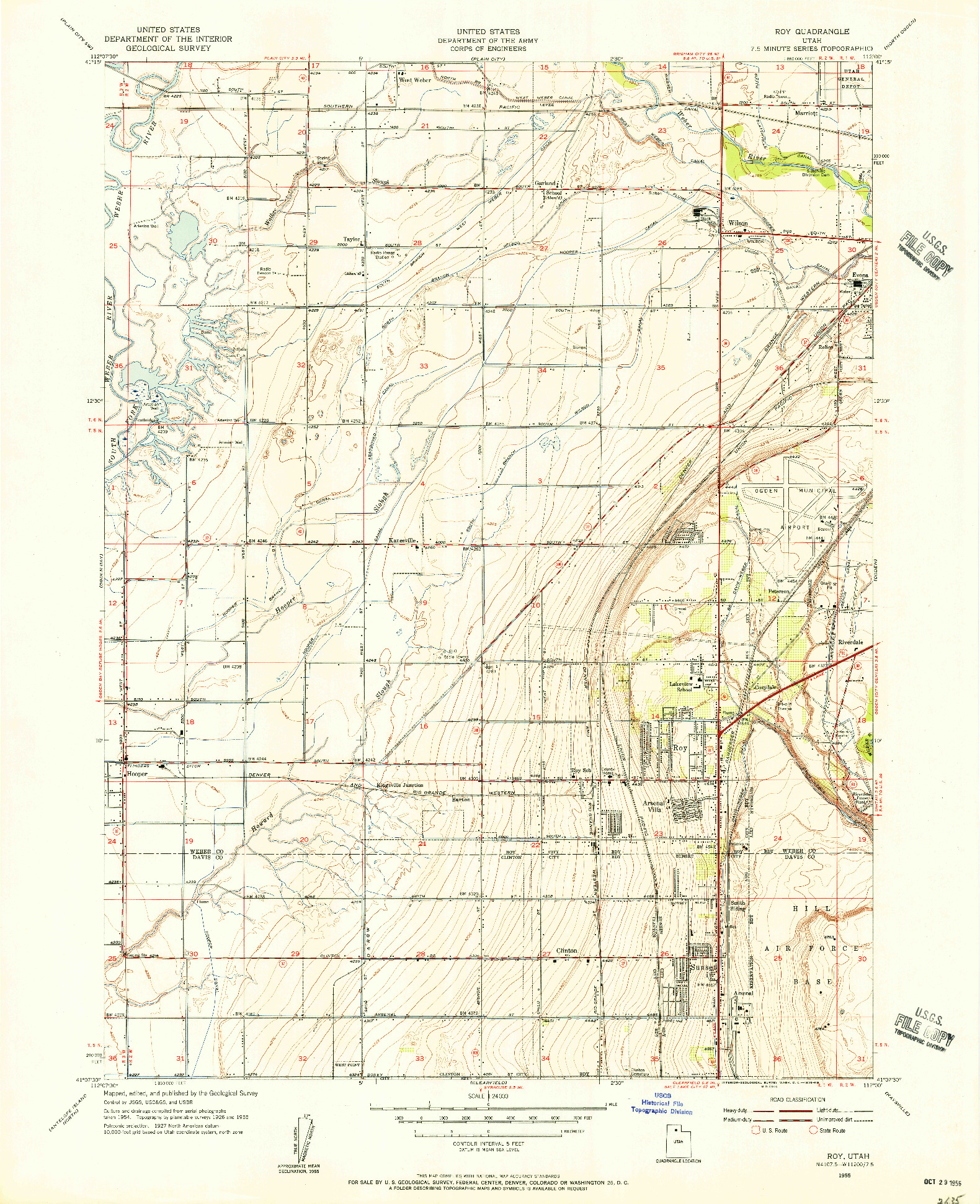 USGS 1:24000-SCALE QUADRANGLE FOR ROY, UT 1955