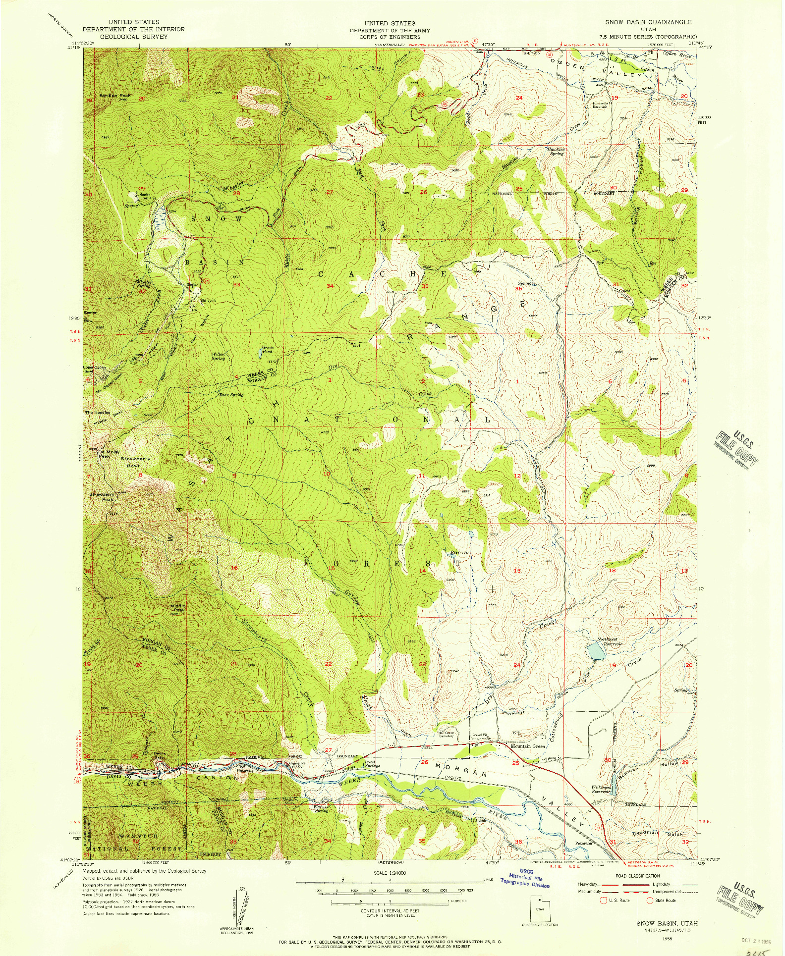 USGS 1:24000-SCALE QUADRANGLE FOR SNOW BASIN, UT 1955