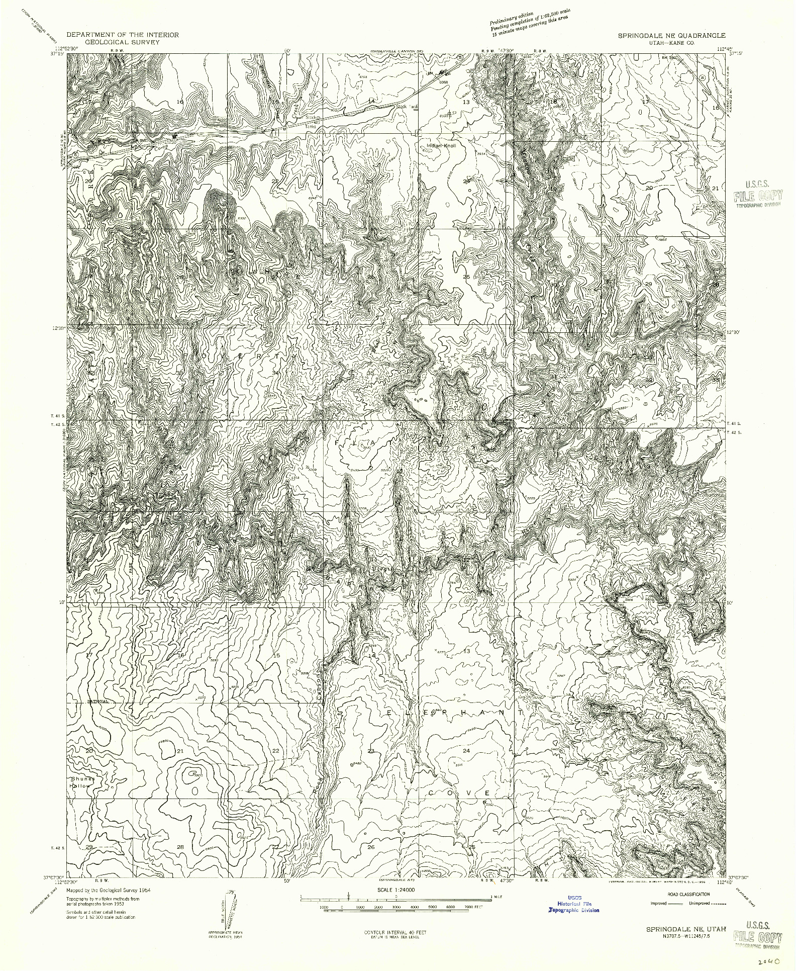 USGS 1:24000-SCALE QUADRANGLE FOR SPRINGDALE NE, UT 1956