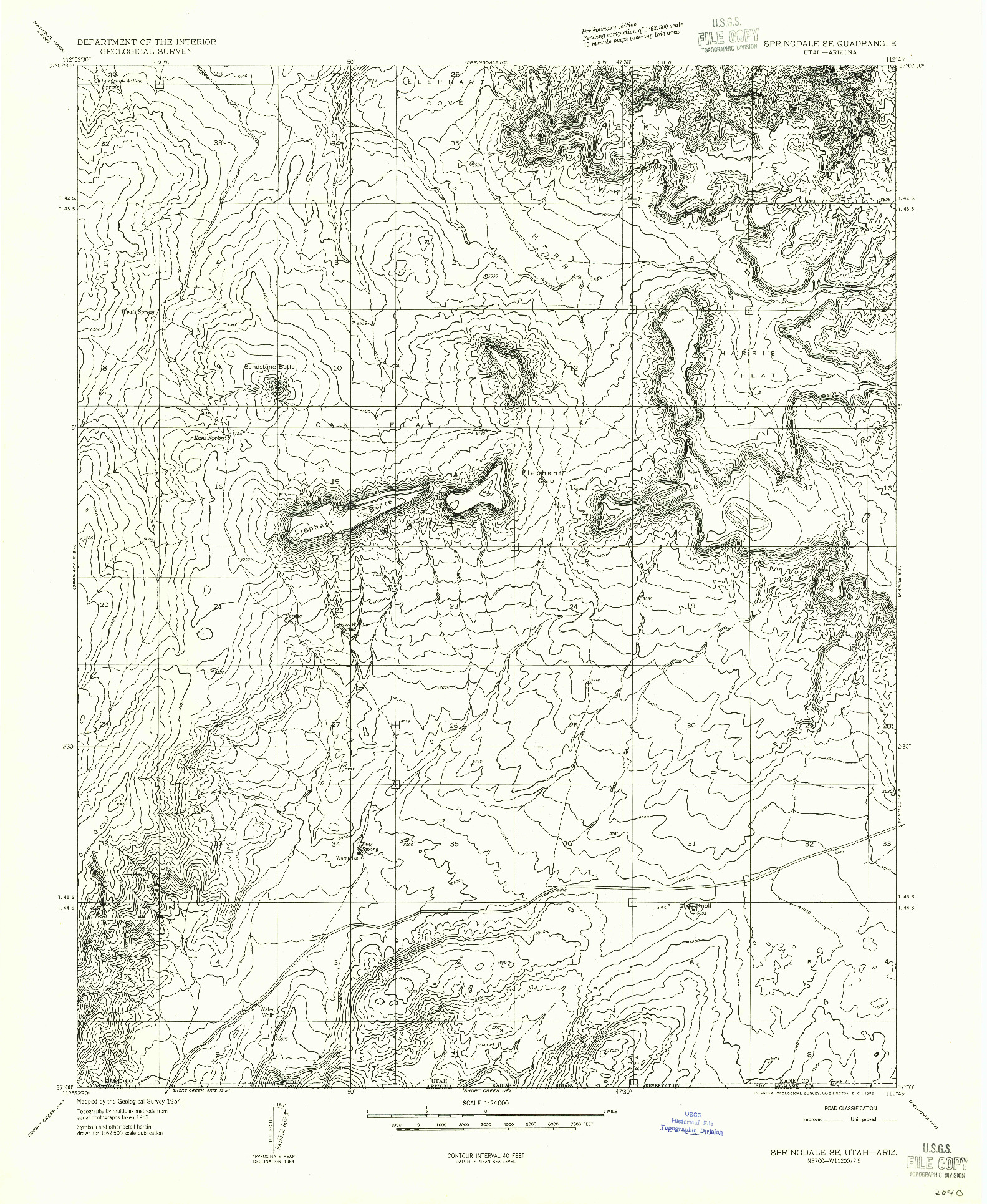 USGS 1:24000-SCALE QUADRANGLE FOR SPRINGDALE SE, UT 1956